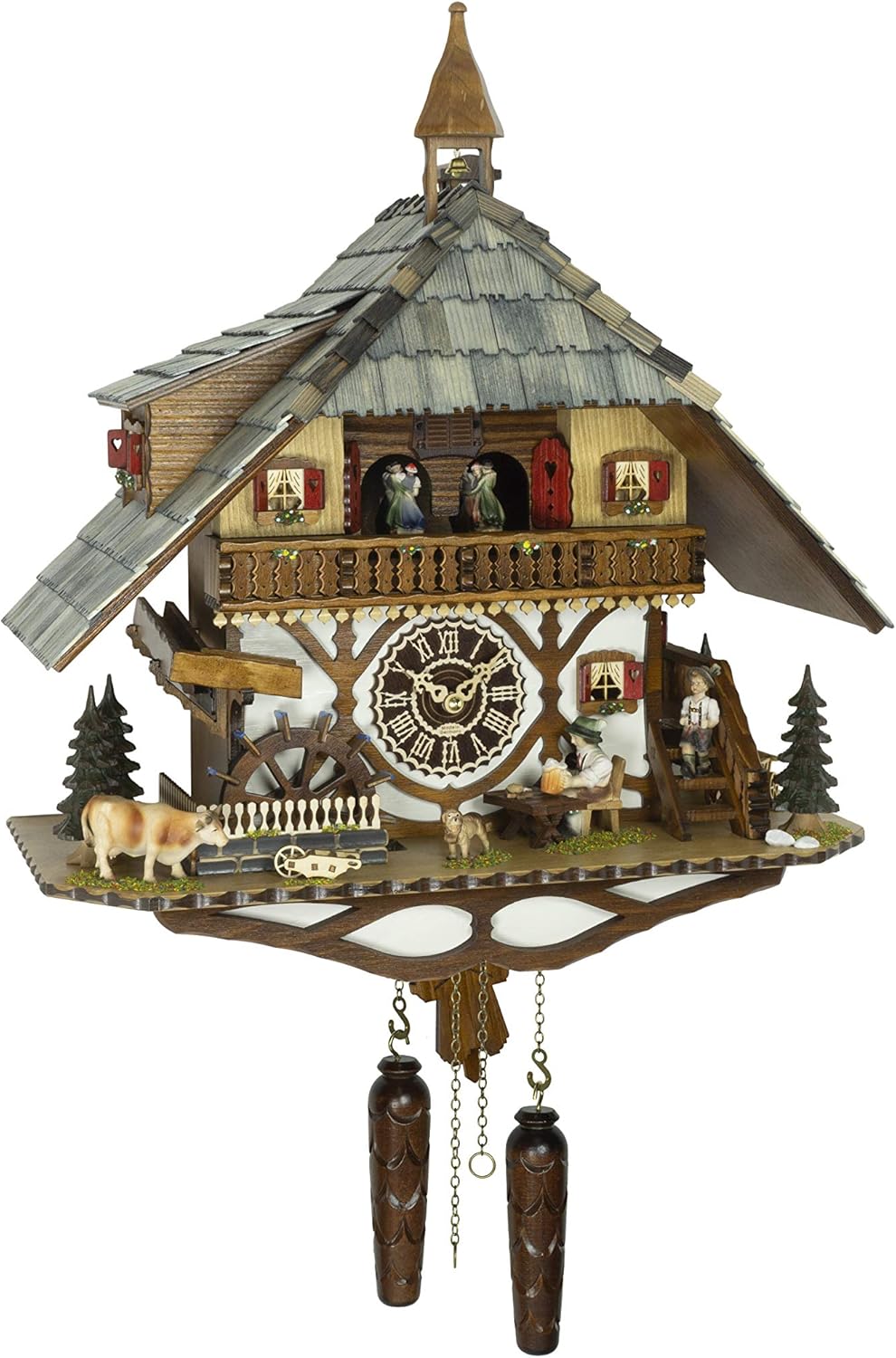 Trenkle Quartz Cuckoo Clock Black Forest House with Moving Beer Drinker and Mill Wheel, with Music TU 4265 QMT HZZG