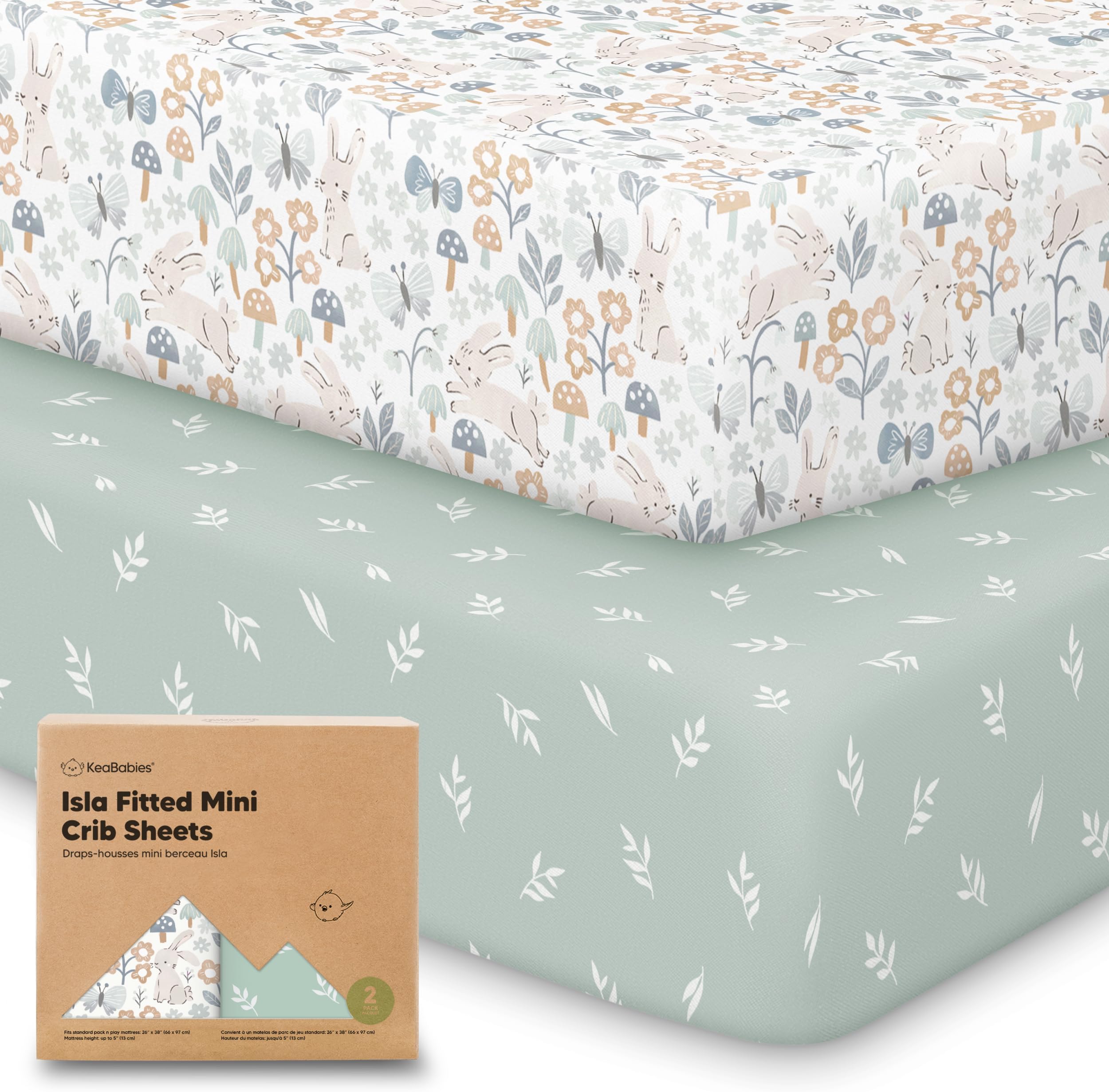 Pack and Play Sheets Fitted - 2-Pack Mini Crib Sheets for Pack N Play Mattress 38x26, Soft & Cozy, Neutral Toddler Playard Bedding, Snug Fitted Mini Baby Crib Mattress Cover Boy, Girl (Prairie)