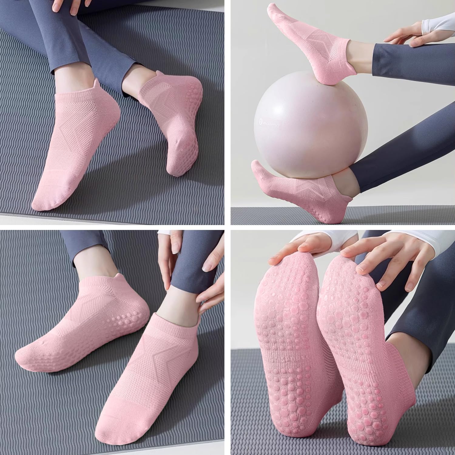 7 Pairs Pilates Socks with grips for Women- Non Slip, Ankle Yoga Socks for Yoga, Pilates, Ballet & Barre - Image 4