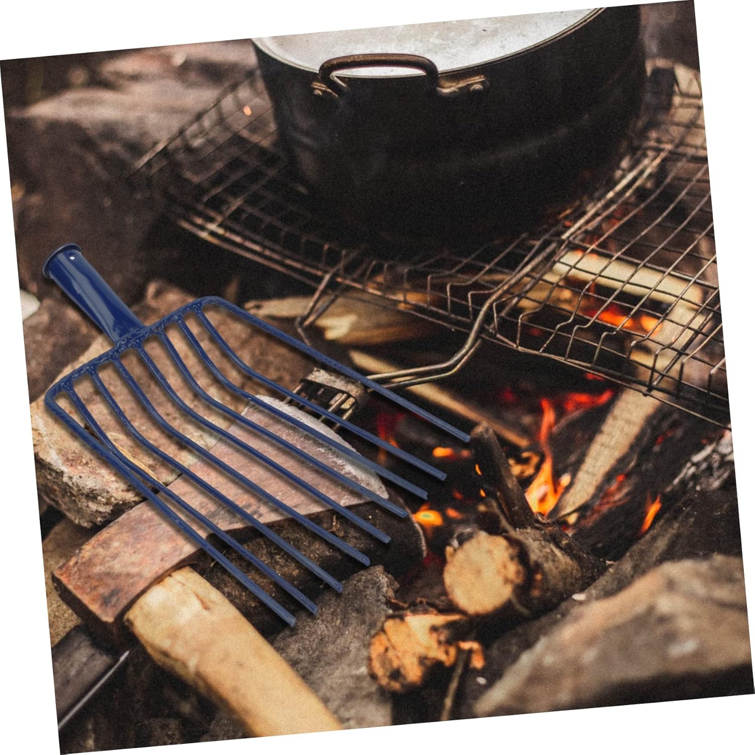 Garneck Steel Fork Charcoal Shovel Garden Rake for Soil Cultivation Heavy Duty 9 Tines Rake Without Handle for Gardening and Landscaping