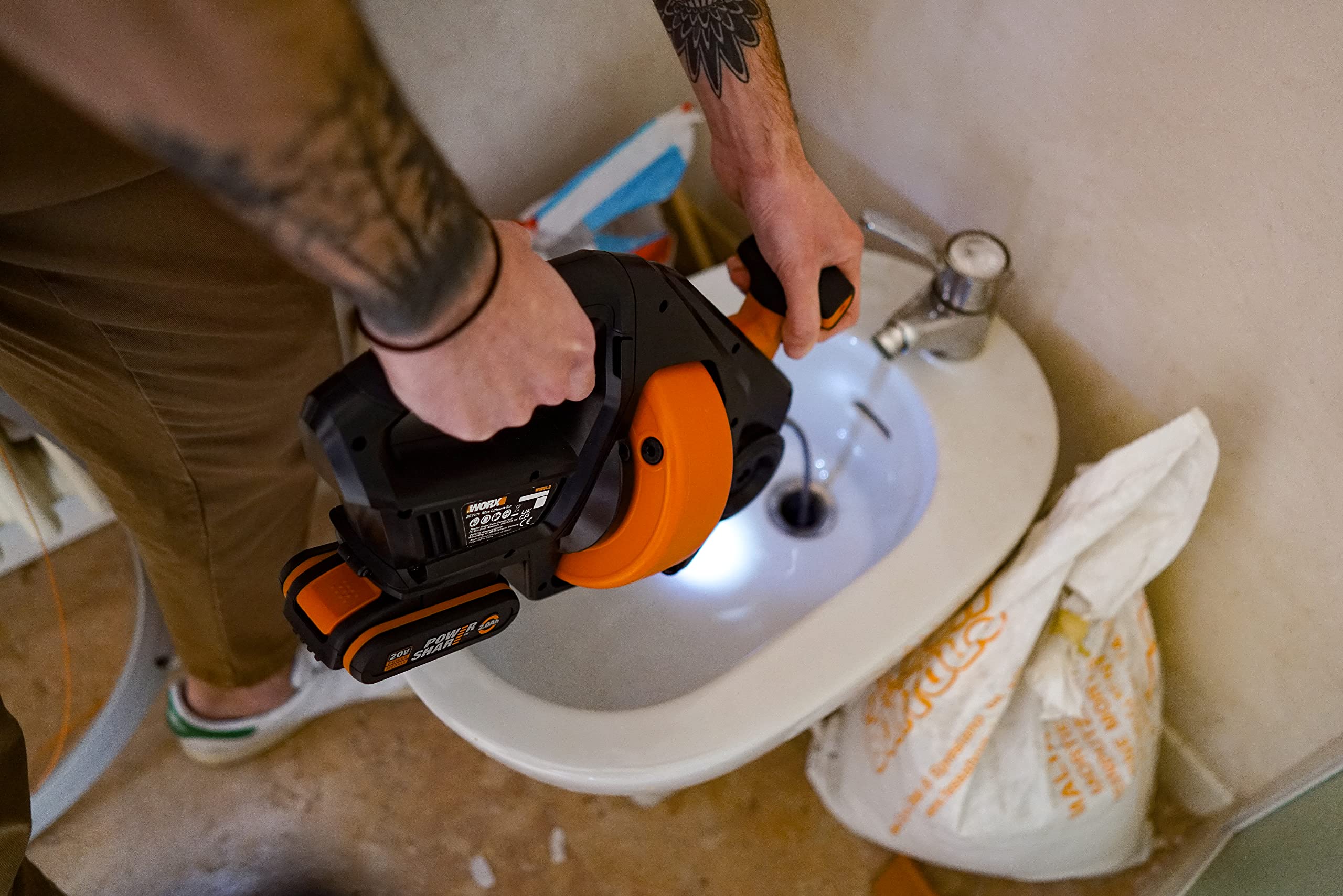 WORX WX891.9 Sgorgatore Scarichi 18V - Senza Batteria - Per Lavandini, Vasche E Docce - Diametro 3/4''-2'' - Foto 13