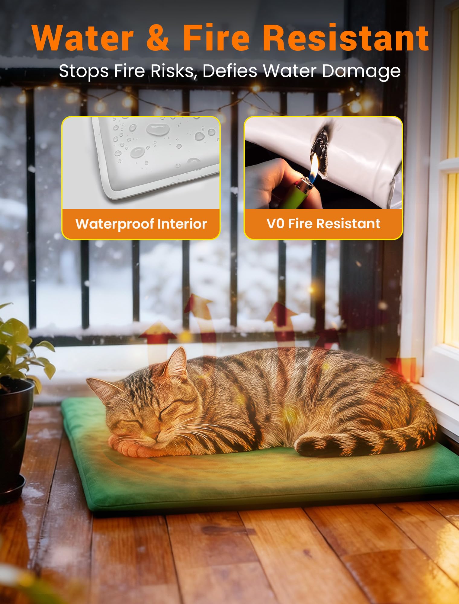 PETNF Heizkissen für Katzen und Hunde, 38-42 °C, automatische Temperaturregelung, wasserdicht, feuerfest, für Katzenhaus/Hundehütte/Terrasse, passend für Haustiere und streunende Haustiere (Grün, 60 x