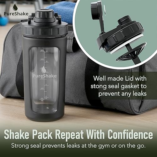 Miniatura 8 de Botella agitadora de vidrio para proteínas, inodora, sin BPA, a prueba de fugas, 20 onzas, ideal para fitness, batido y licuados de leche