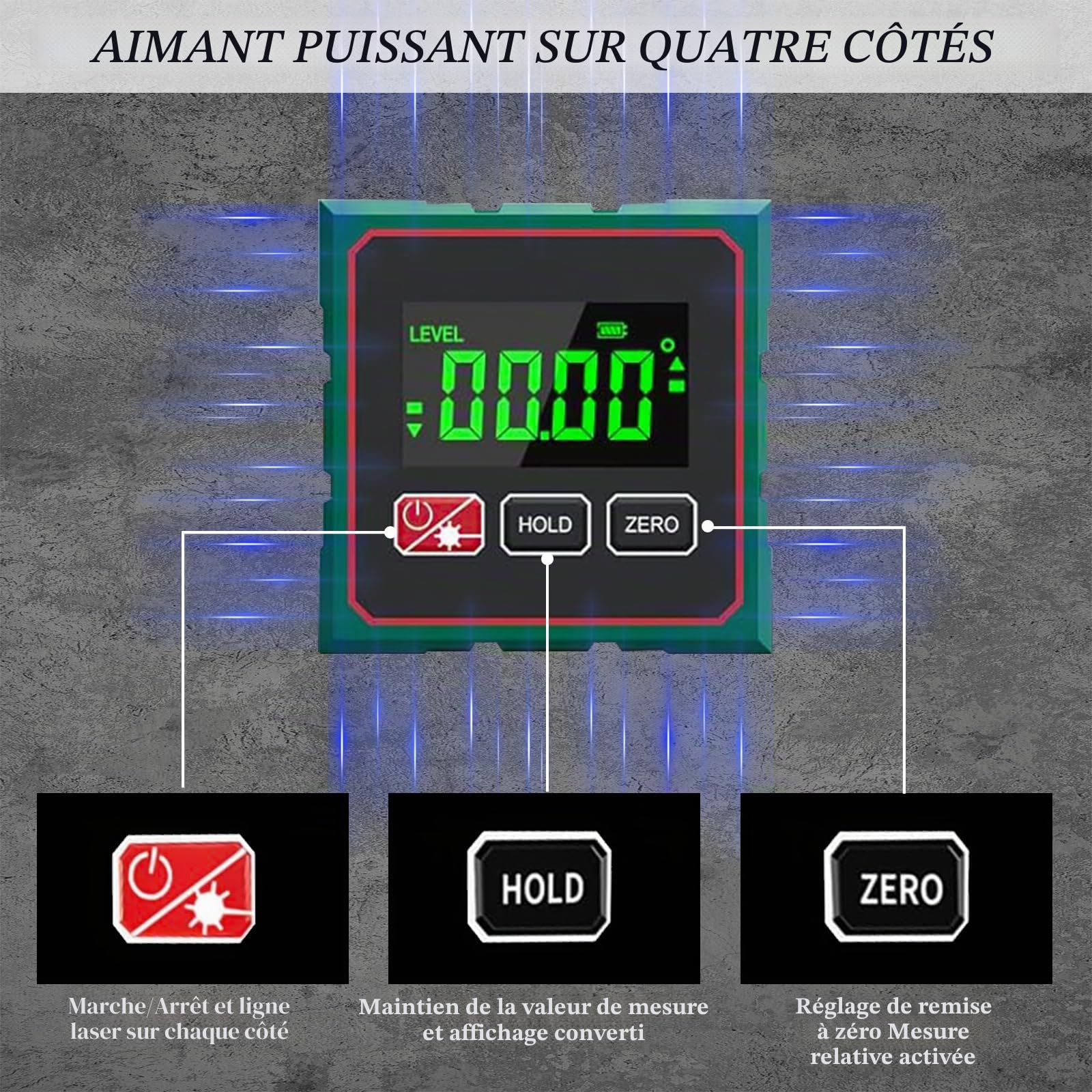 Niveau Electronique,Inclinomètre Numérique avec Écran LCD,Aimant 4 Faces | avec Fonction Laser Base et Magnétique Forte,Niveau Électronique Inclinometre Numérique pour Menuiserie, Construction