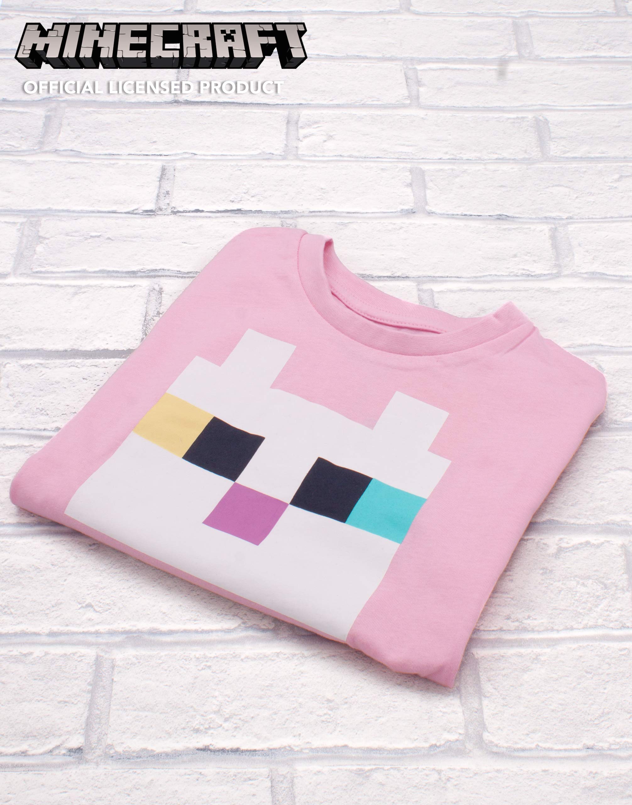Minecraft Koszulka dla dziewczynek | Kids Kitty Front Character Tie Pink Gamer Tee | Odzież dziecięca Gry Produkty Prezenty