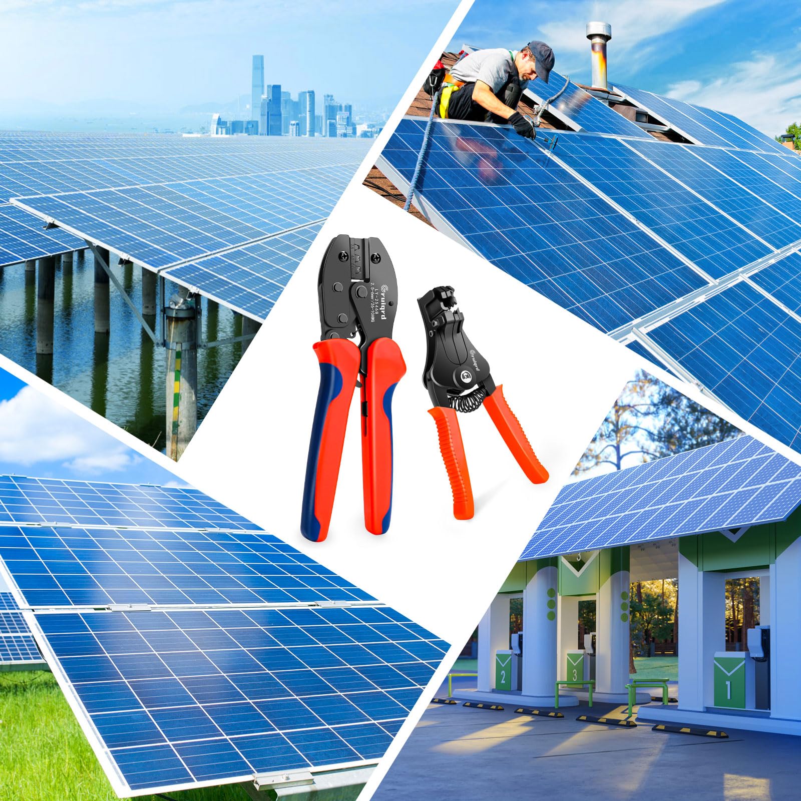 Solar Crimpzange Set für 2.5/4/6mm² Solarpanel PV Kabel, 1x Crimpzange+1x Abisolierzange+10 Paar Solarkabel Stecker+10 Paar Männlich/Weiblich Solar Stecker+2xSolar Steckverbinder Schraubenschlüssel
