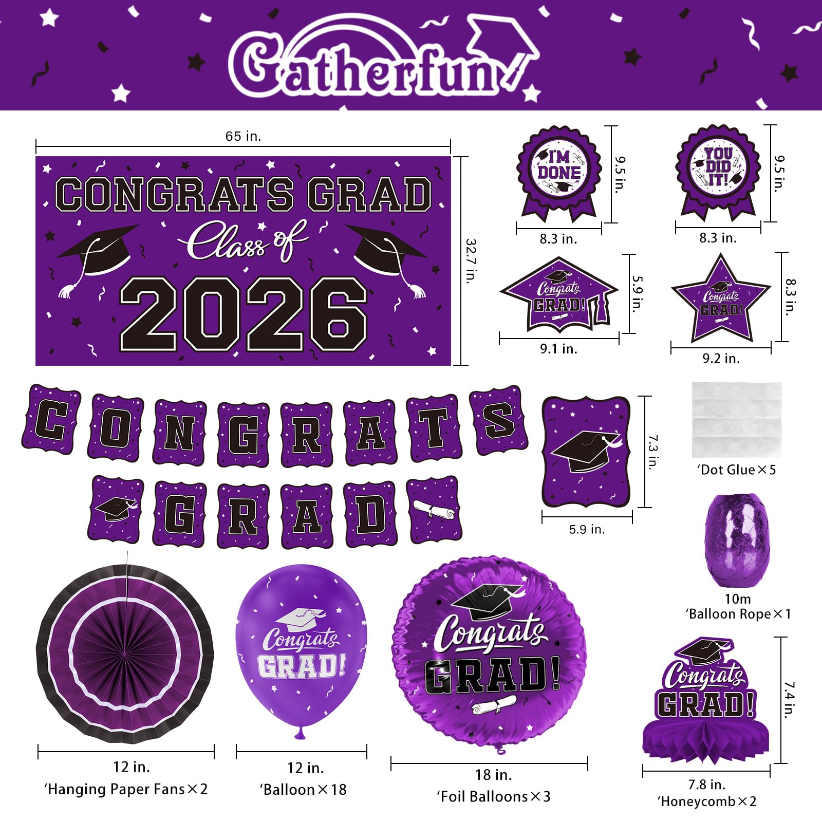 Snapklik.com : Purple Themed 2026 Graduation Decorations Set - Congrats ...