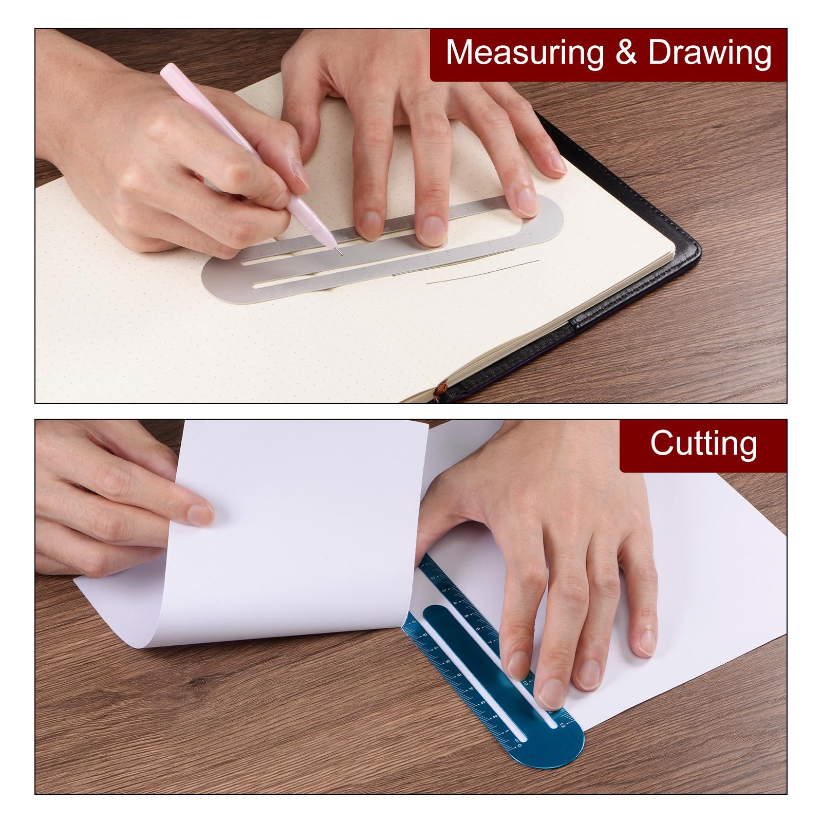 HARFINGTON 2 reglas rectas de 13 cm, regla métrica de clip de metal de aleación de aluminio en ambos lados, herramienta de escala de medición para medición, estudio, lectura, aula, oficina, azul