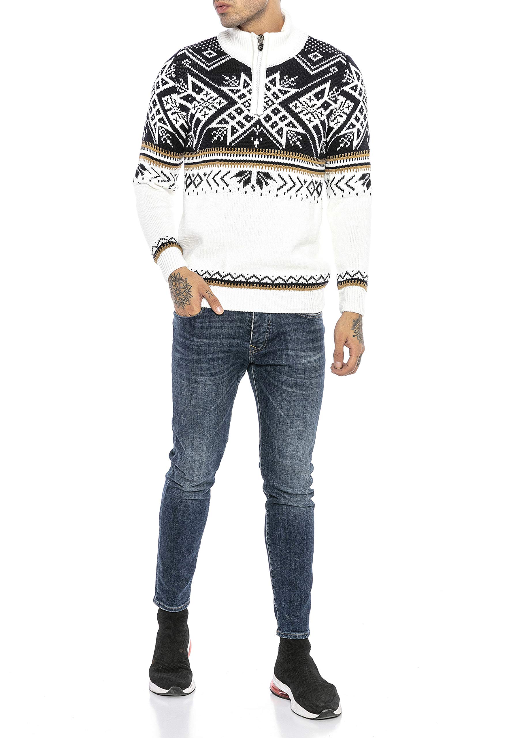 RED BRIDGE Maglione da Uomo Stile Norvegese Pullover con Collo Alto in Cotone