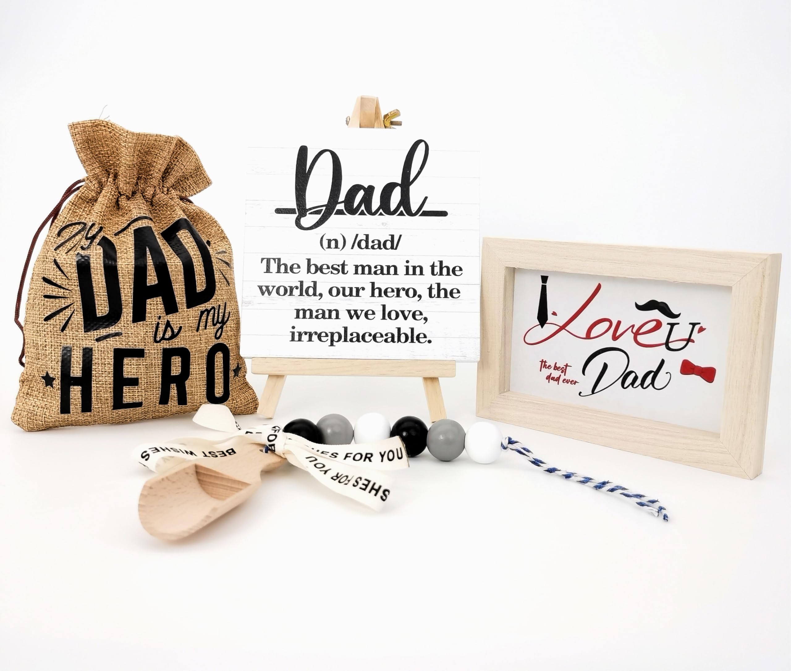5 Pcs Wooden Father's Day Table Decorations Set - Rustic Dad Gifts from Daughter Son, Best Dad Ever Centerpieces for Home Farmhouse Desk Decor,