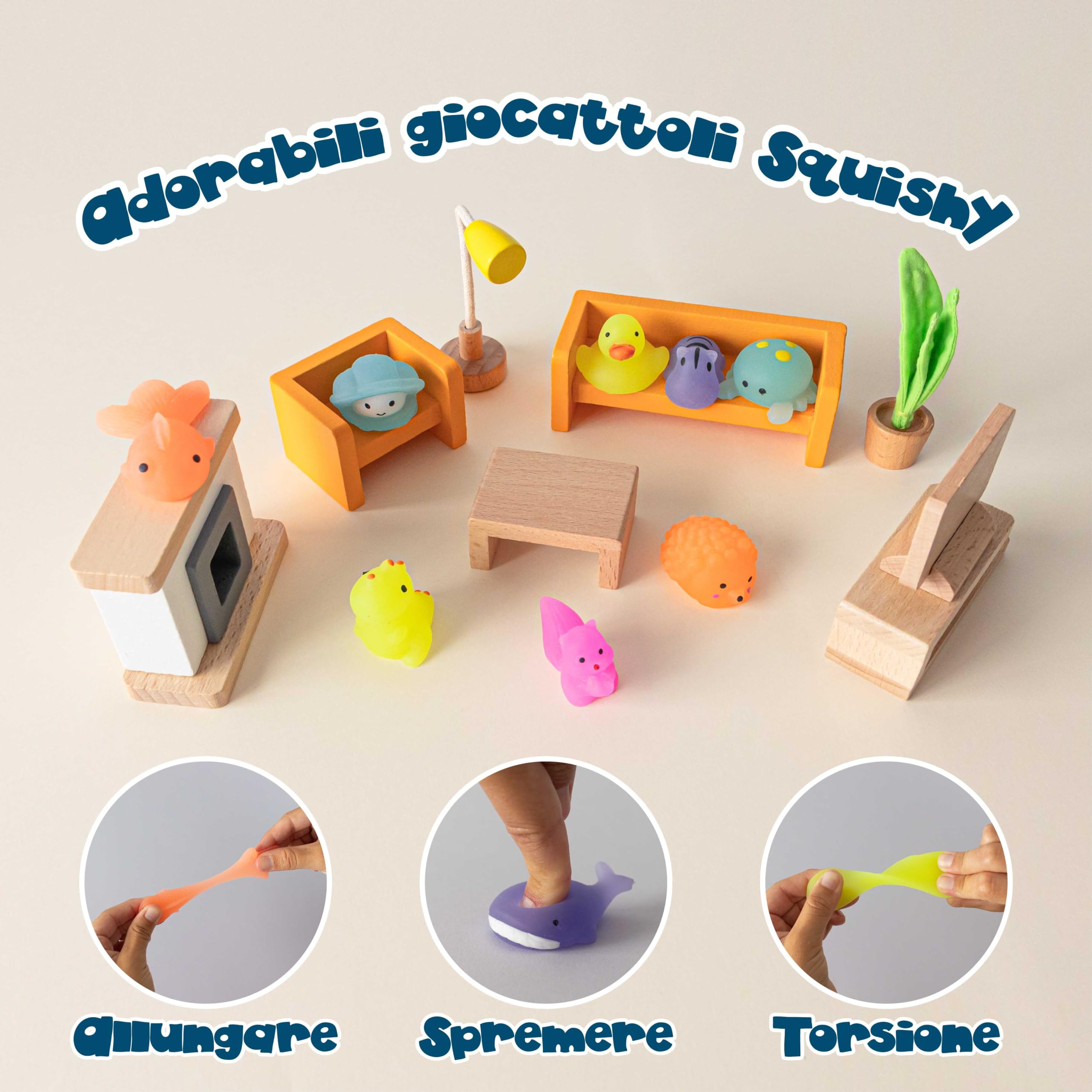 BONNYCO Squishy Piccoli Gadget Compleanno Bambini, Pack 40 Mini Giochi. Regalini Fine Festa Compleanno Bambini che si Illuminano al Buio, Regalino Fine Festa Dopo Invitati. Mochi Kawaii Gadget