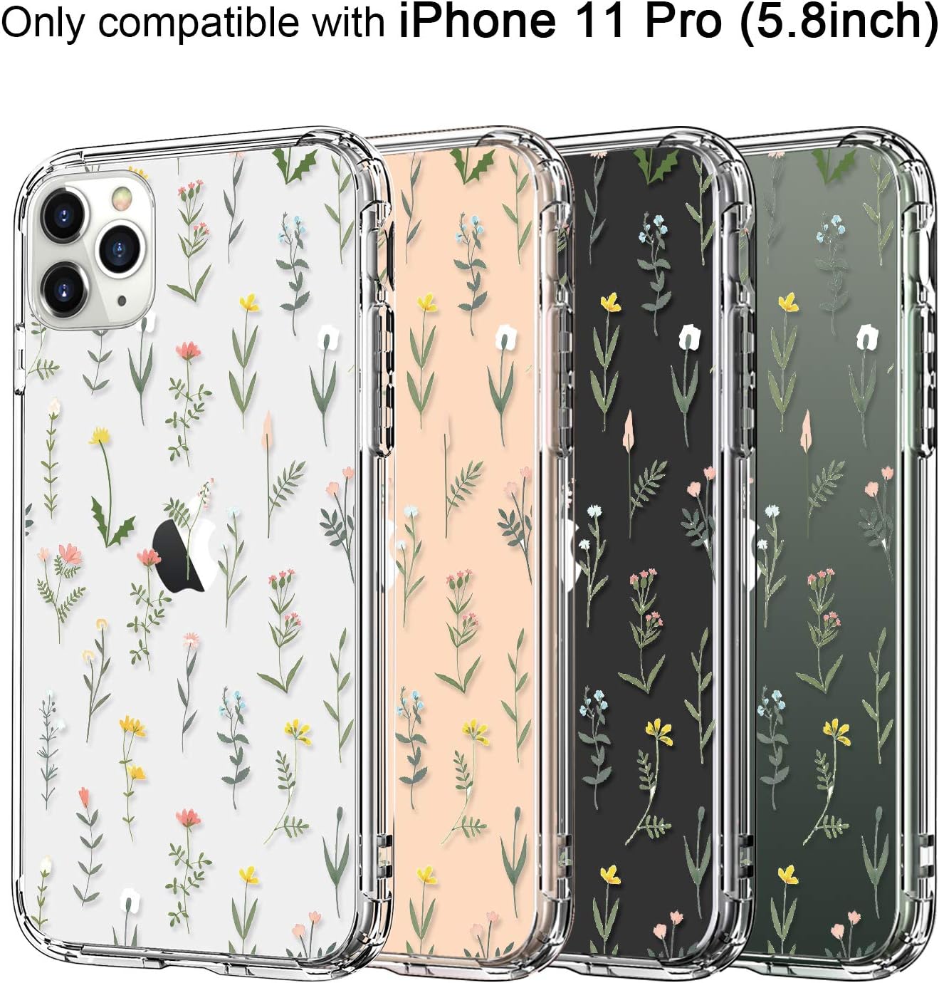 ICEDIO iPhone 11 Pro Case with Screen Protector,Clear with Cute Flower Garden Patterns for Girls Women,Shockproof Slim Fit TPU Cover Protective Phone Case for Apple iPhone 11 Pro 5.8 Inch