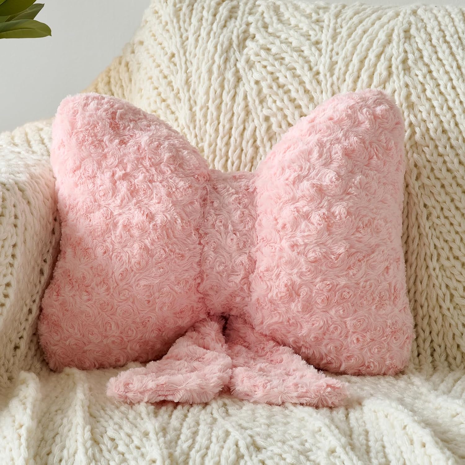 Bow Pillow, Decorative Throw Pillows with Soft Plush (Red, Large-16 Inches) thumbnail