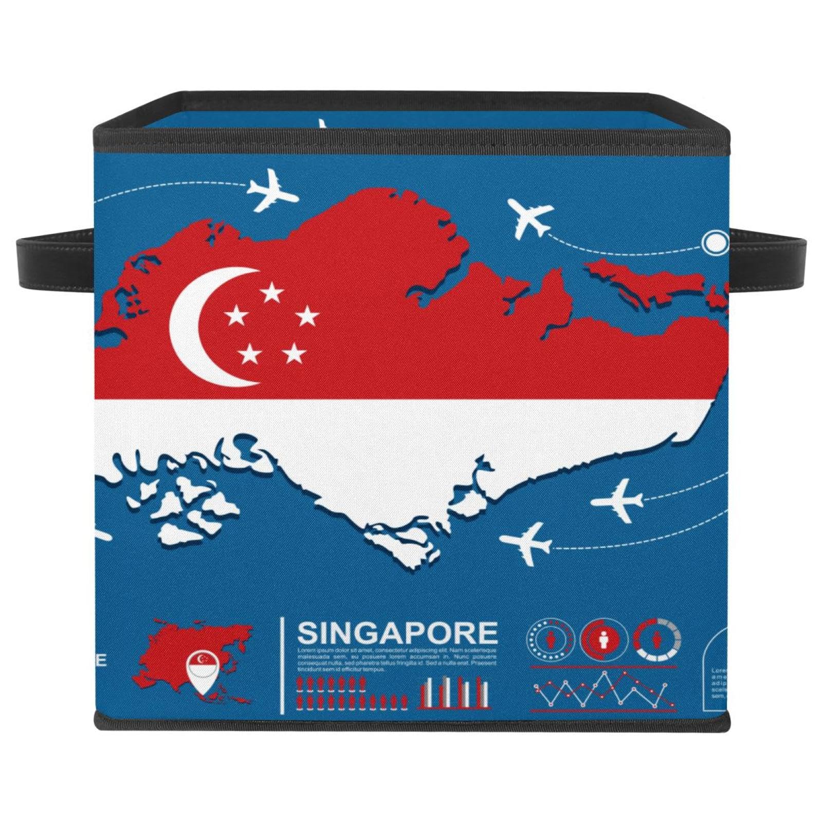 Boîte de rangement en tissu cube pour jouets et vêtements de chambre motif Singapour