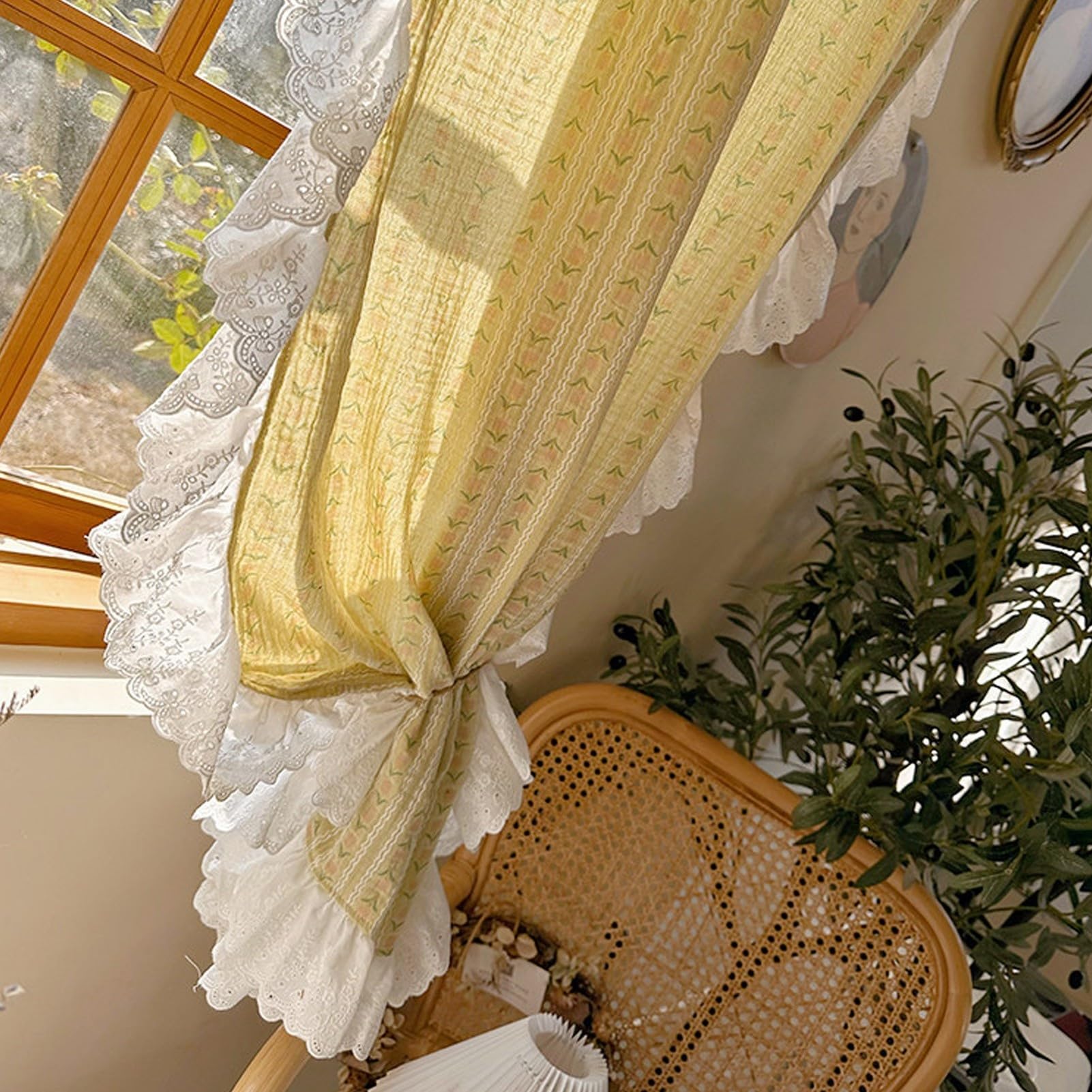 Pannello per Tende Velate Gialle Stile Cottage Vintage for Soggiorno