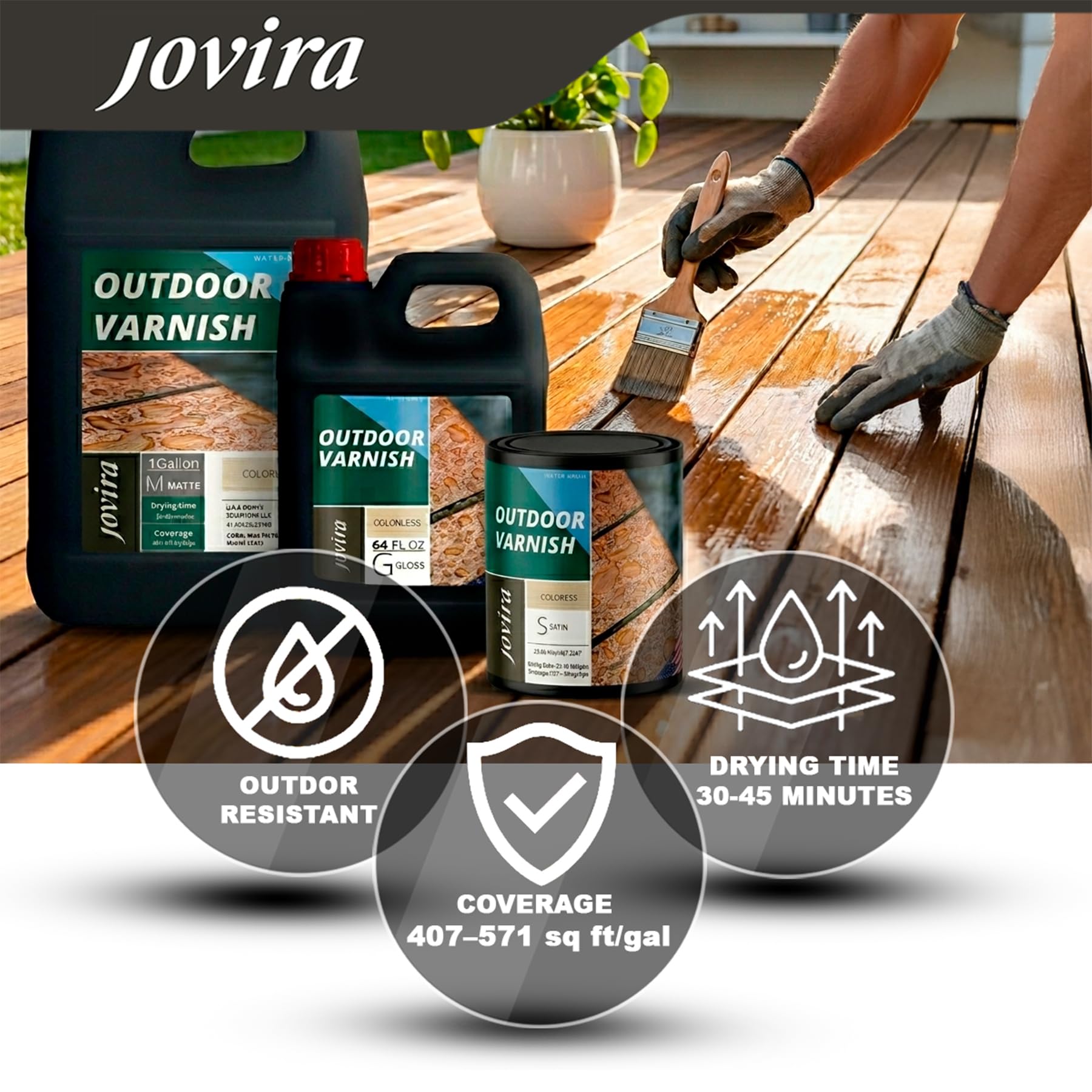 JOVIRA PINTURAS | Barniz Intemperie al Agua, para el cuidado y la decoración de maderas en exterior. (25,36 OZ, Satinado)