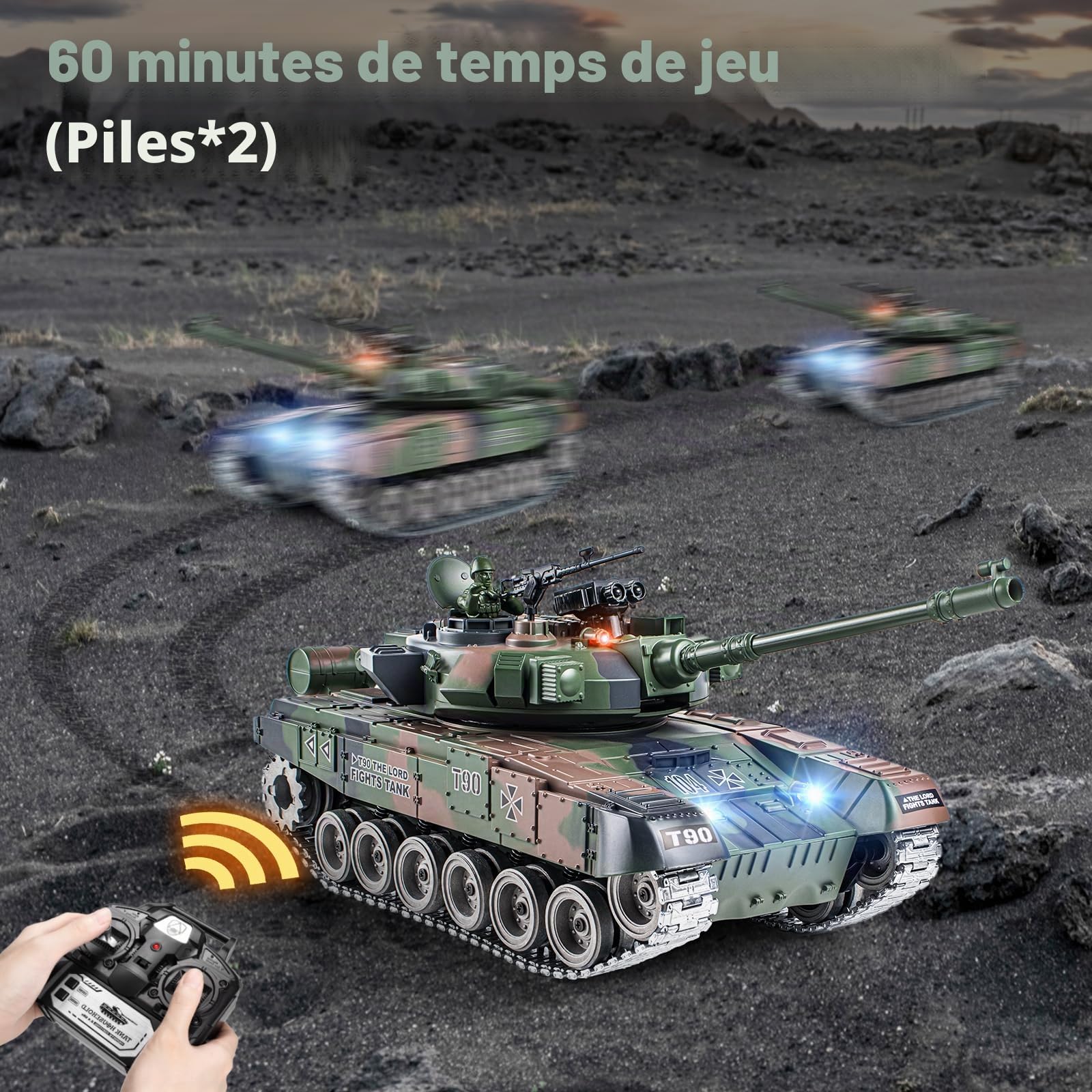 Supdex Tank Telecommande RUS T-90, Char Télécommandé 1/18, Maquette 2,4GHz Modèle de Combat, RC Char pour Adultes et Enfants, Modèle de Combat avec Tir et Son Réaliste