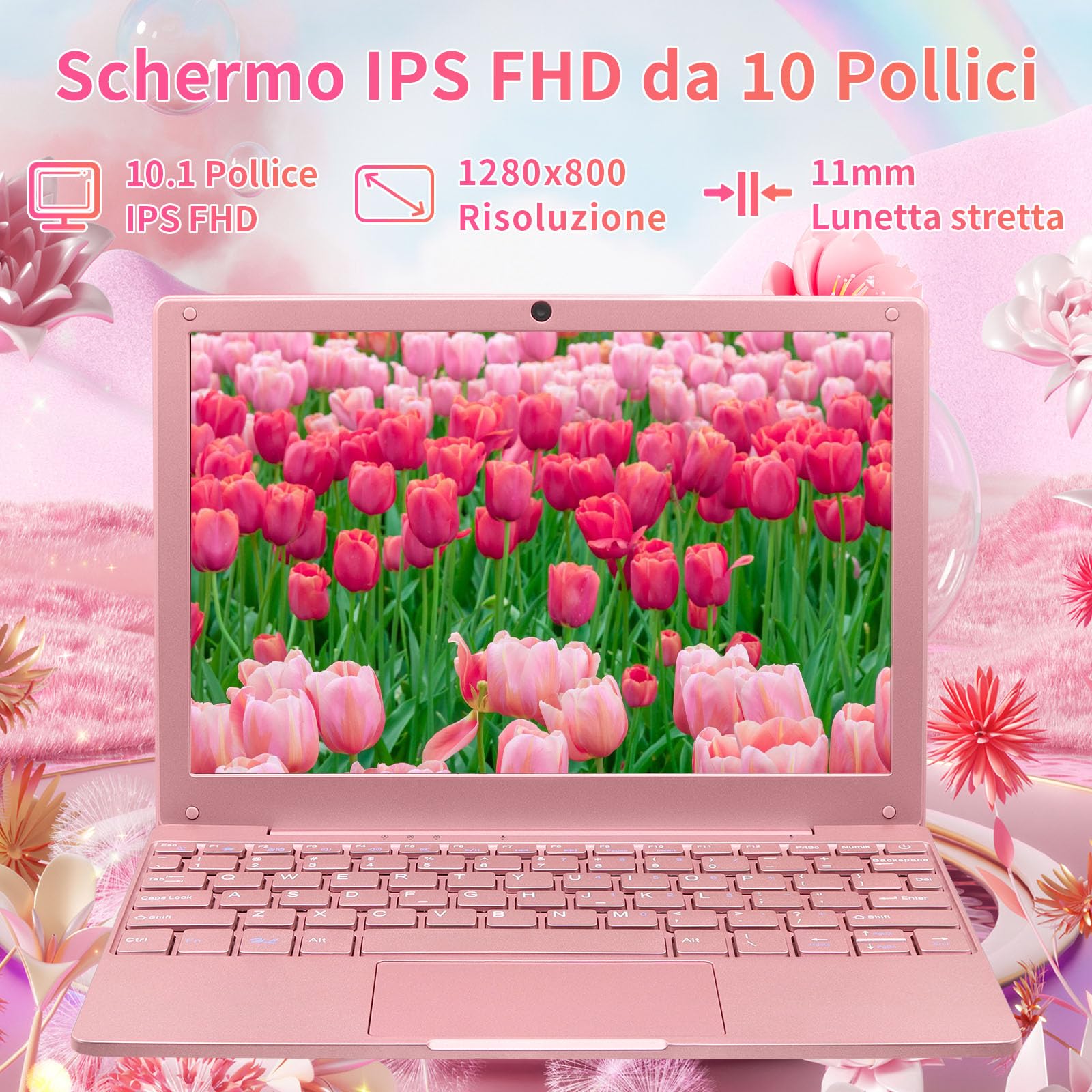 LONGEVINCE Piccolo mini laptop,10,1 pollici (0,79 kg),ultra sottile e leggero netbook Windows 11,Celeron N4020,8 G DDR4,webcam,USB 3.0,tipo C,HDMI,perfetto per bambini e adulti (Oro rosa, 8G+960G SSD)