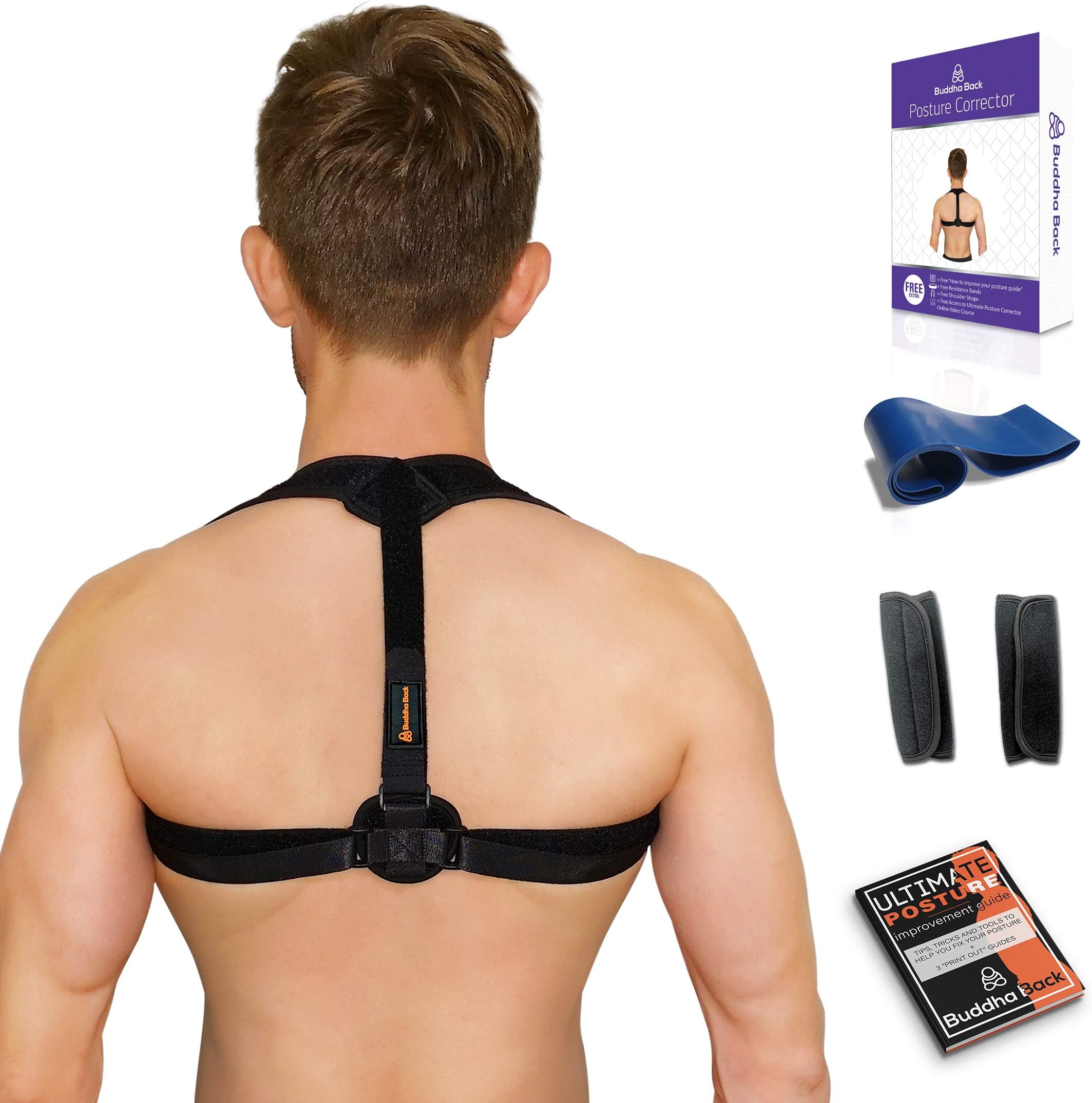 Posture Corrector for Men & Women | Clavicle Back Support | Relief for Neck & Back Pain | Upper Back Brace for Slouching & Rounded Shoulders | Free eBook, Resistance Band & Comfort Pads