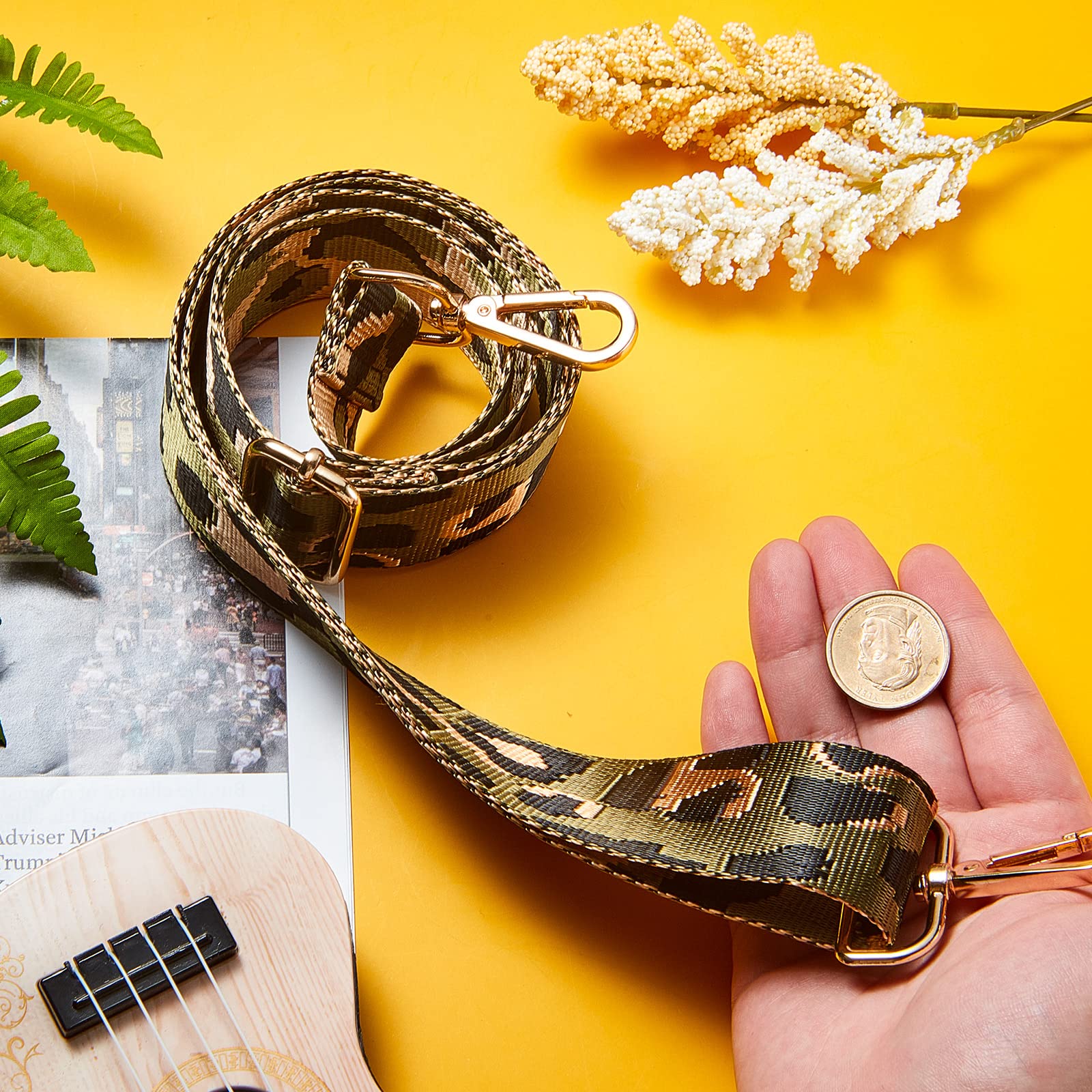 Tracolla Per Borsa Leopardata - Regolabile 70-124 Cm, Spalla Larga, Giallo - Foto 4