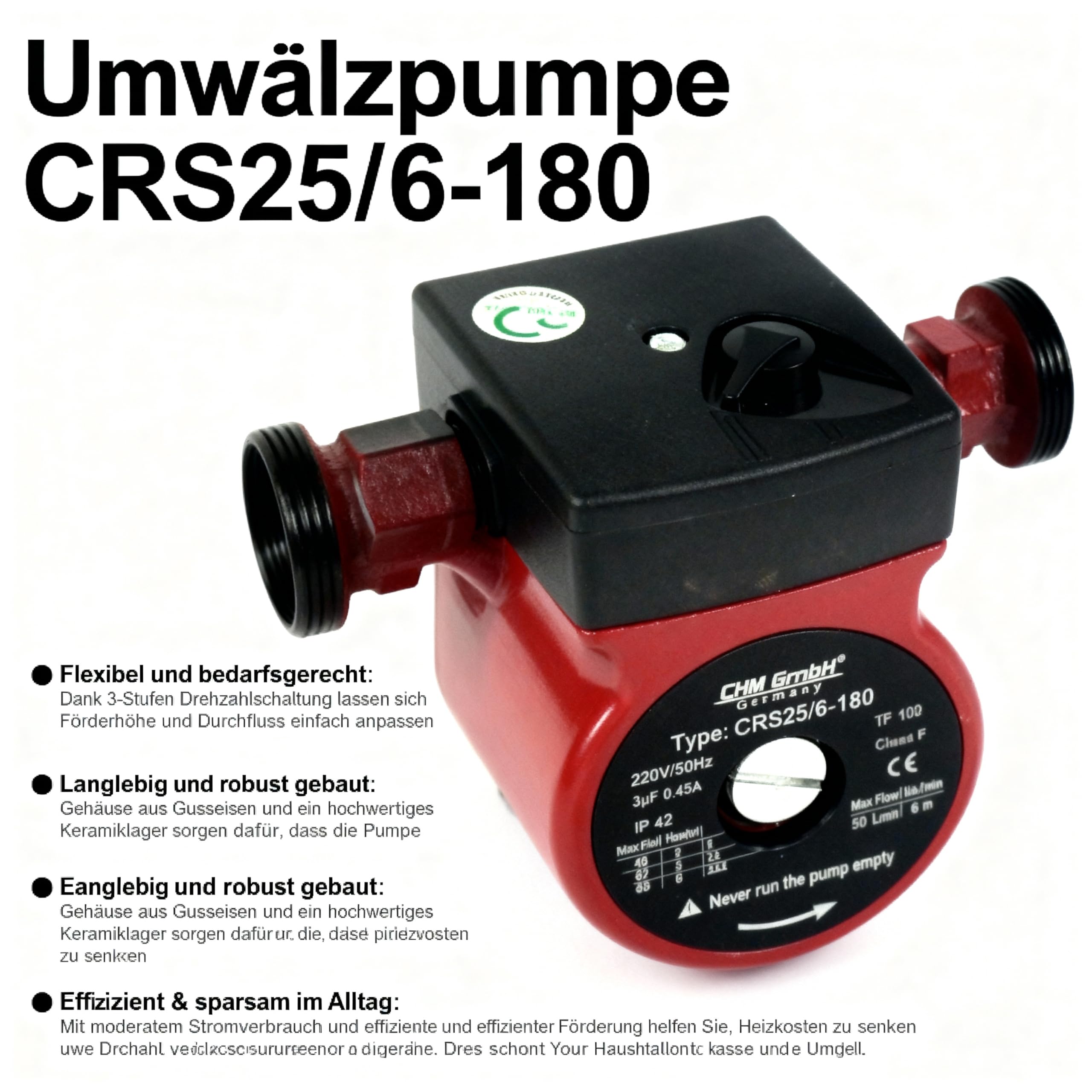 Bomba de circulación de 3 etapas CRS25/60-180 de CHM GmbH