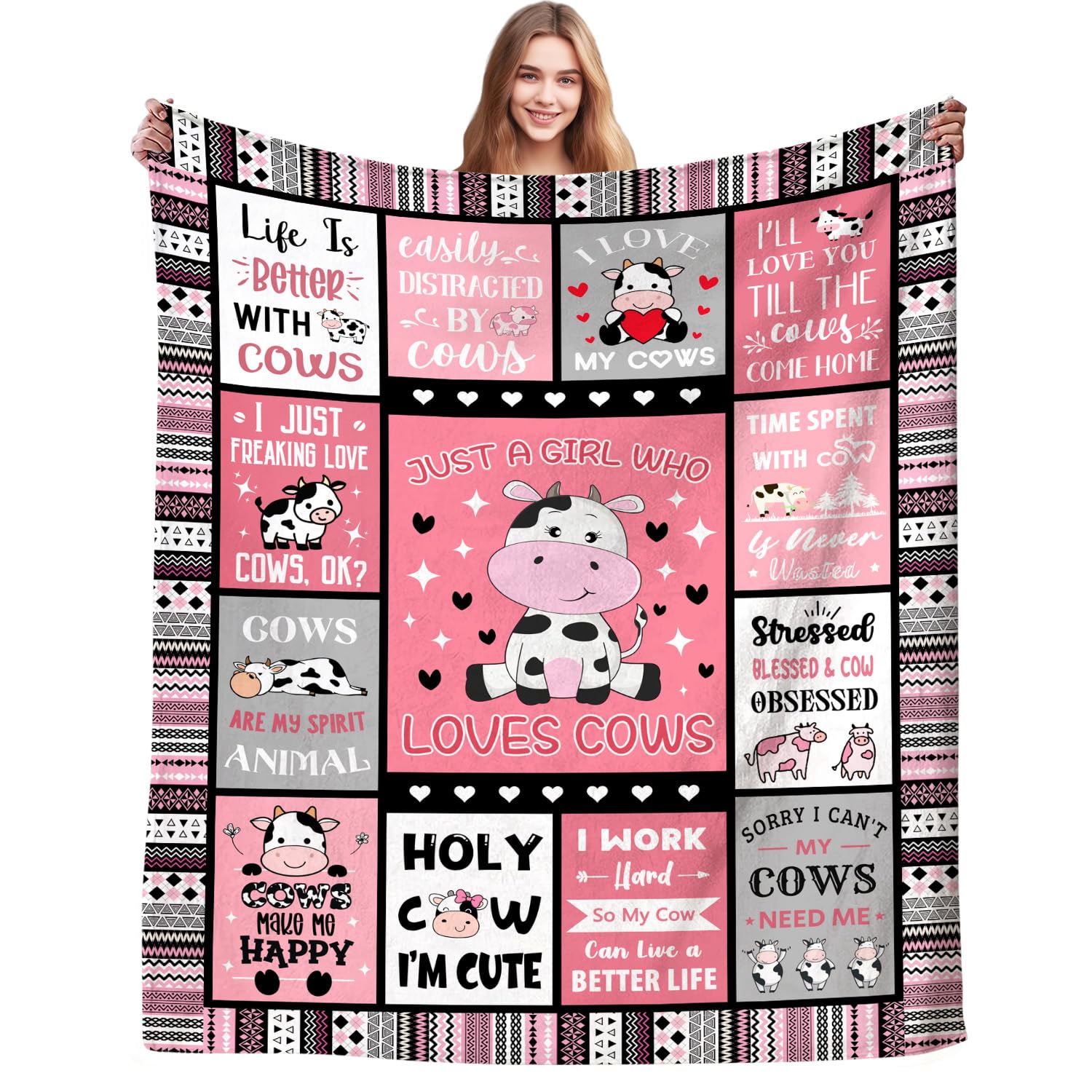 Magazasi Cute Cow Blanket Gifts for Girls Women Just a Girl Who Loves Cows Soft Cozy Flannel Cows Throw Blanket Gift for Cow Lovers Sofa Couch Bedding Decoration 60"X50"INCH