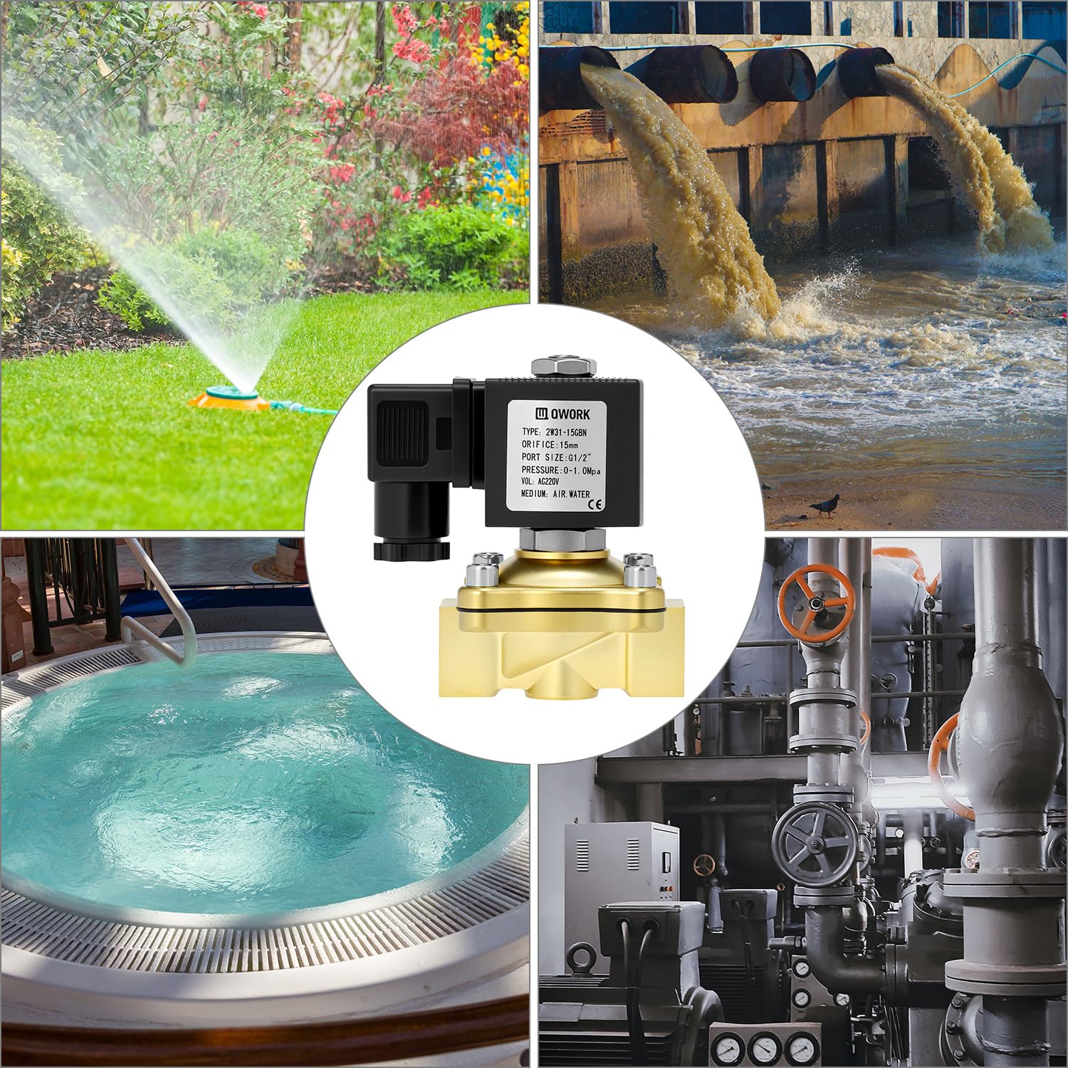 QWORK® Elettrovalvola G1/2" Elettrico in Ottone, 220V AC per Acqua, Aria e Olio"}