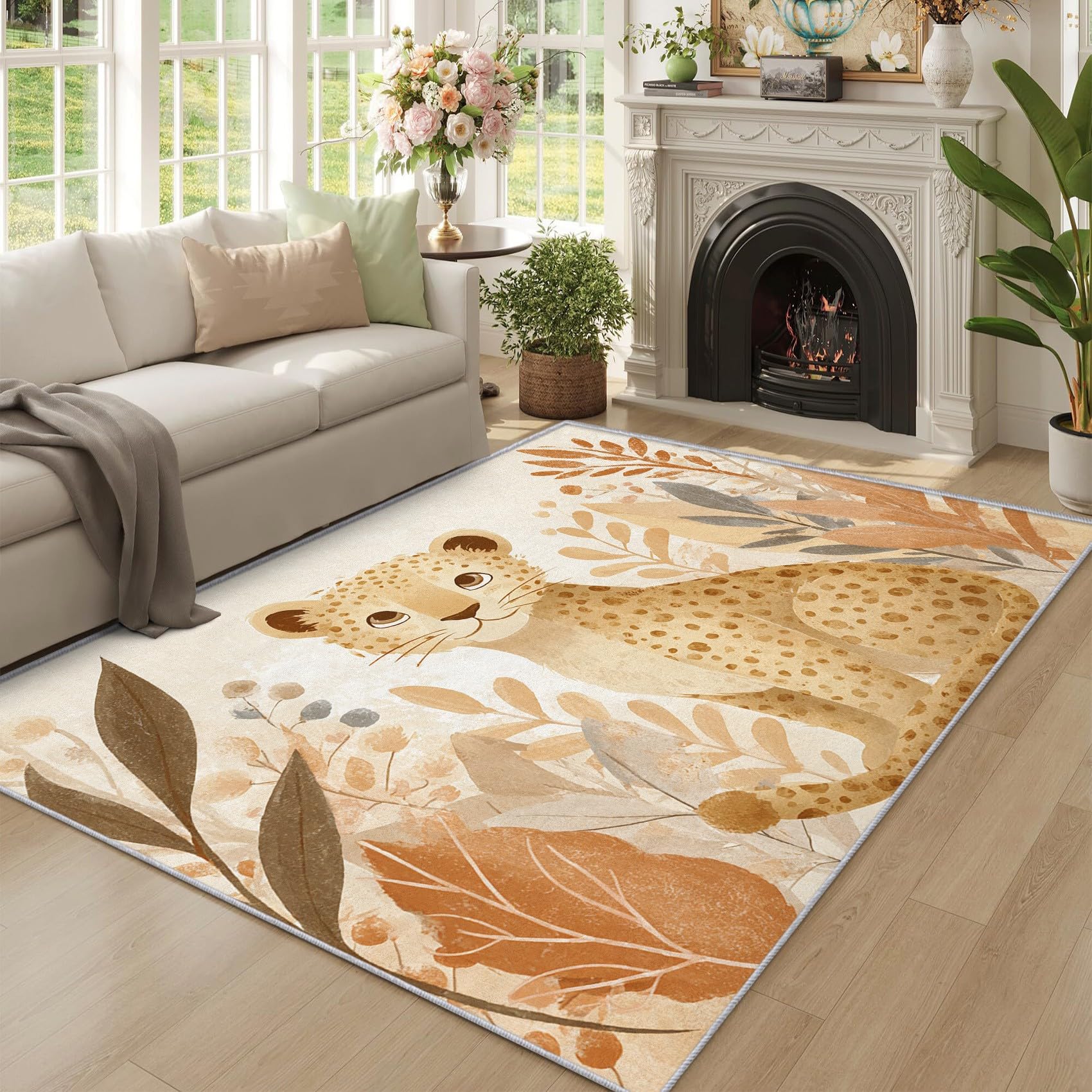 Tapis léopard doux anti-glisse facile à laver pour enfants