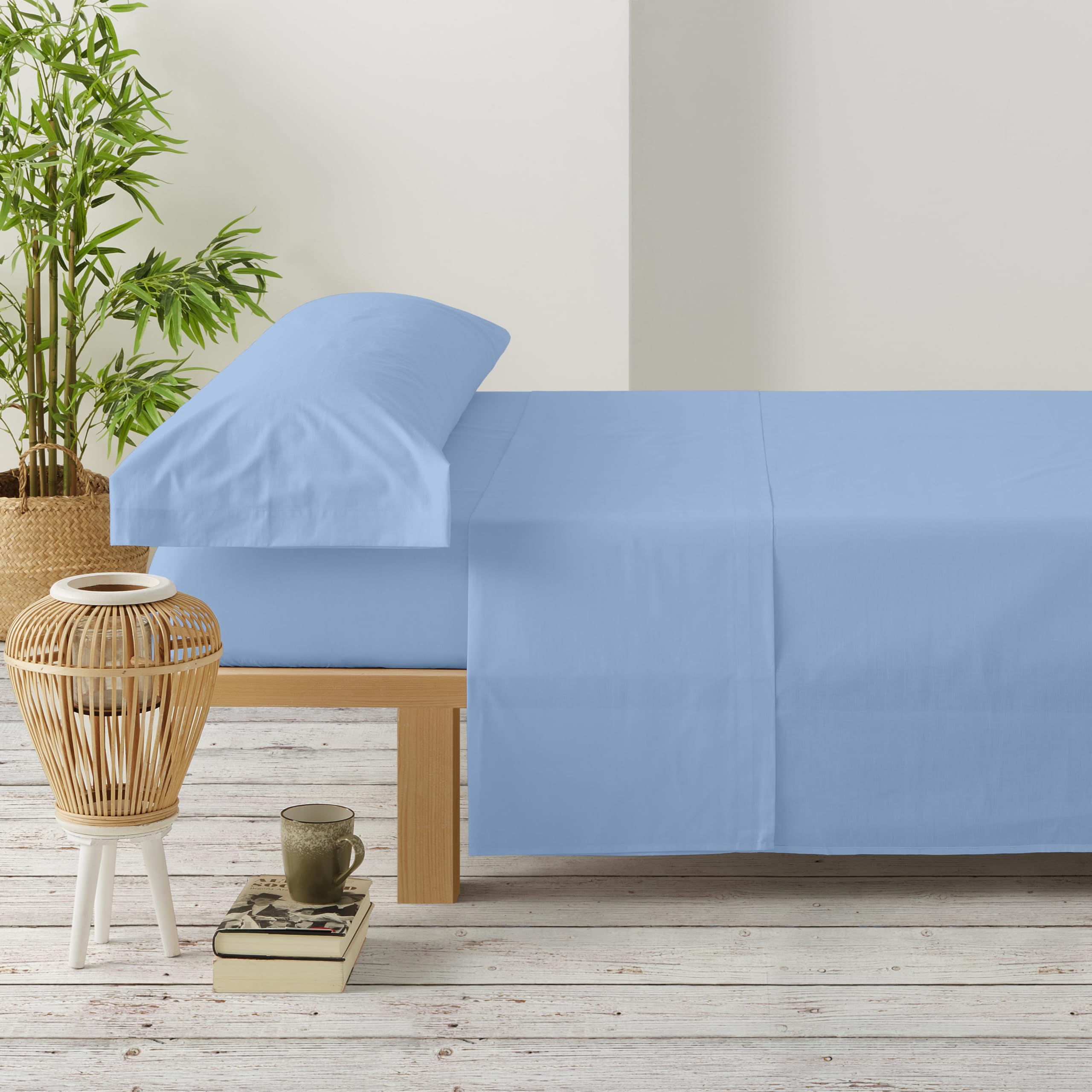 Degrees home - Premium - Juego de sabanas 105 x 190-3 Piezas -1 Sabana, 1 Bajeras Ajustables y 1 Fundas de Almohadas de 105x45 - Microfibra cepillada (Cama 105 - Celestre)