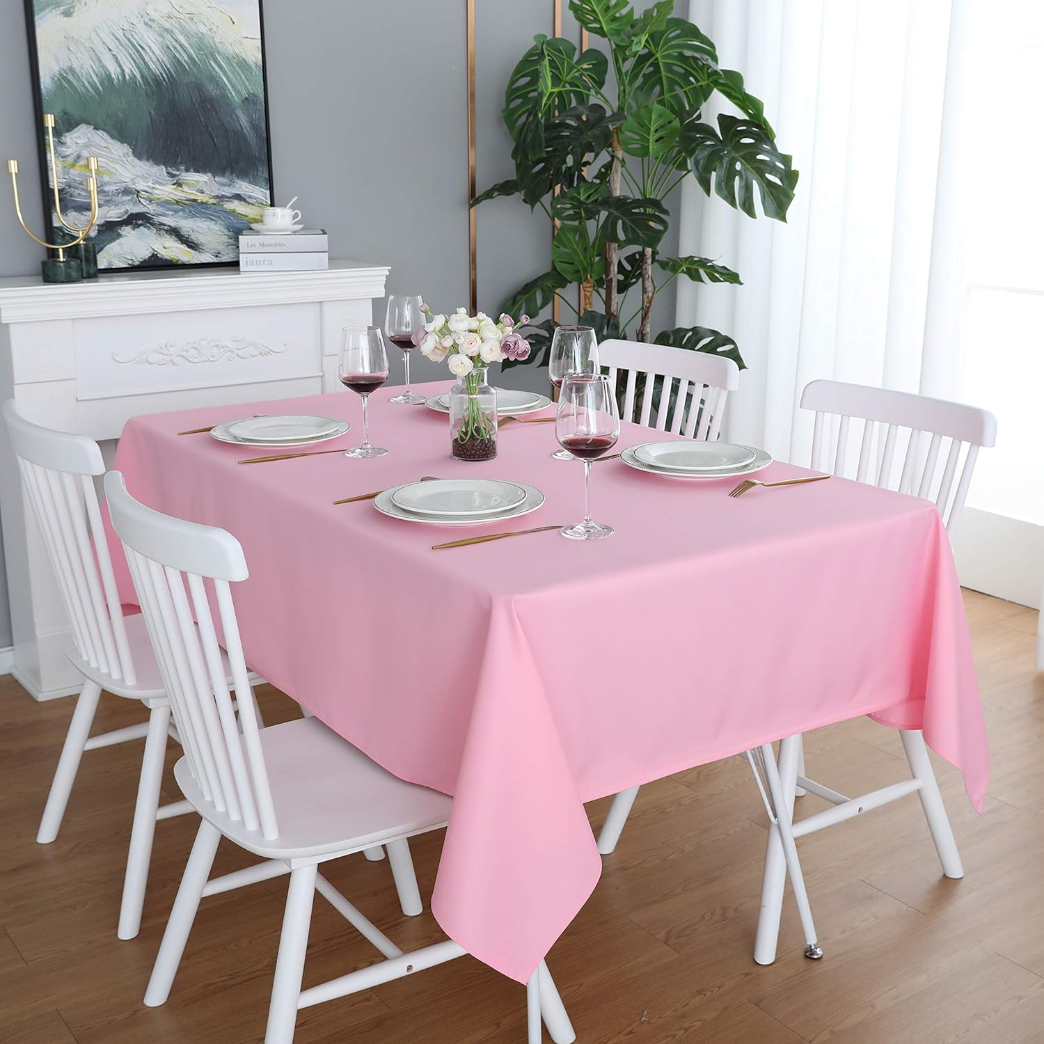 FOLINS&HOME Pink Rectangular Table Cloth in Heavy Duty and
