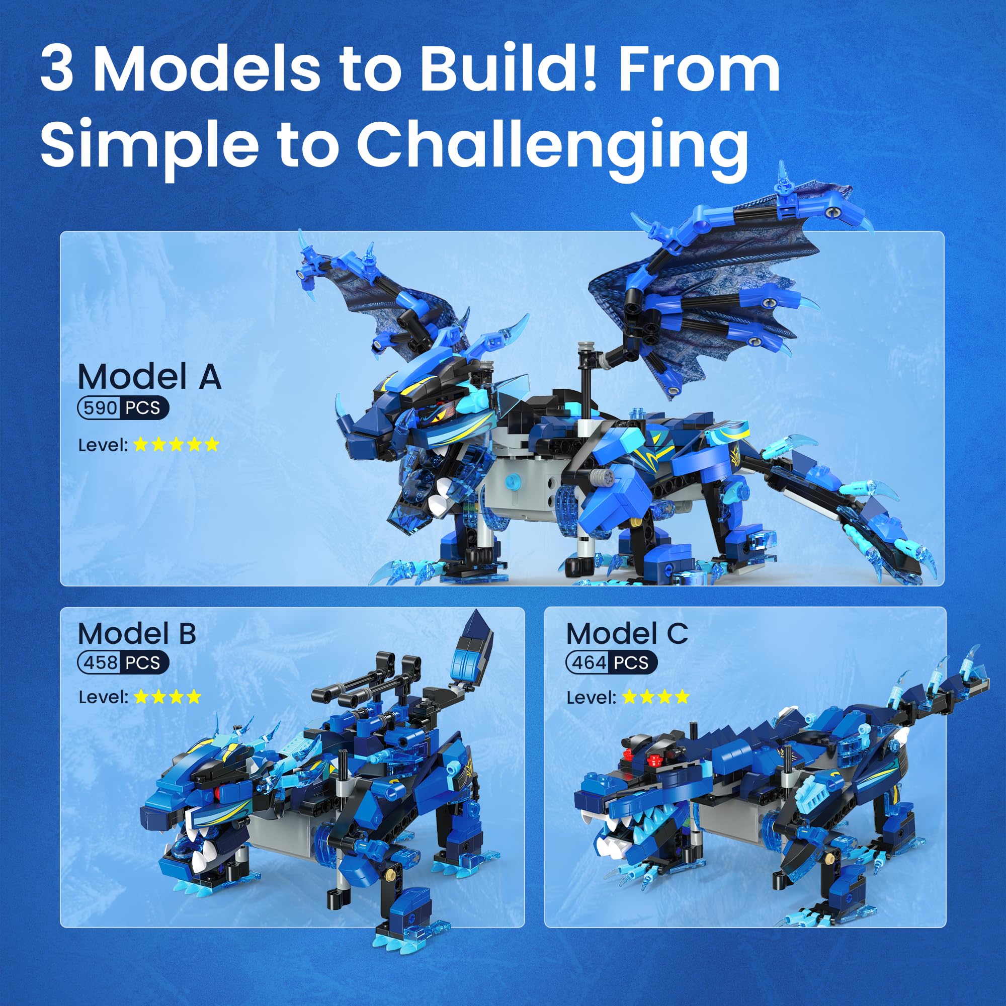 Sillbird 3-in-1 Blauer Drache Ferngesteuerter Roboter Baukasten ab 8 Jahren | App-gesteuerter programmierbarer STEM Baukasten,Tolles Geschenk für Jungen & Mädchen zu Geburtstag & Weihnachten, 592 Teile