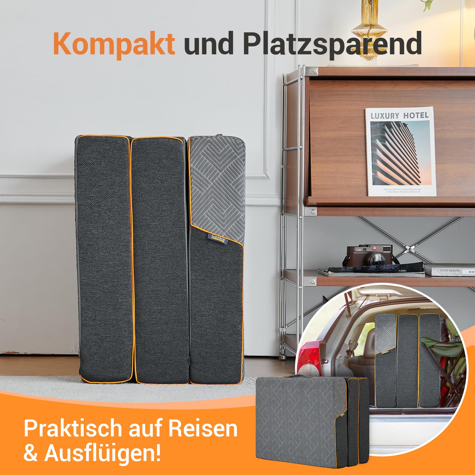 Materasso pieghevole 3 pezzi, materasso pieghevole in memory foam, materasso pieghevole per adulti, Oeko Tex Standard – Rivestimento lavabile