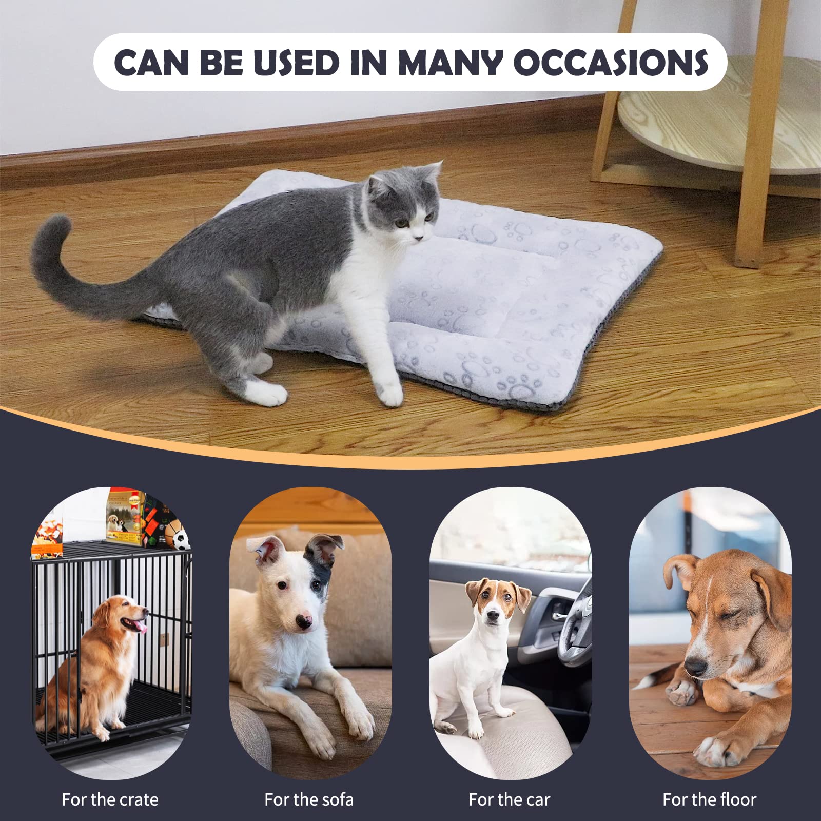 IEUUMLER Materasso per Cani, Cuscino per Cane Gatto, Pelosa Morbida Lavabile Doppio Uso Materasso per Grande Medio Piccolo Cani Gatti FC014 (Grigio,106 * 71cm)