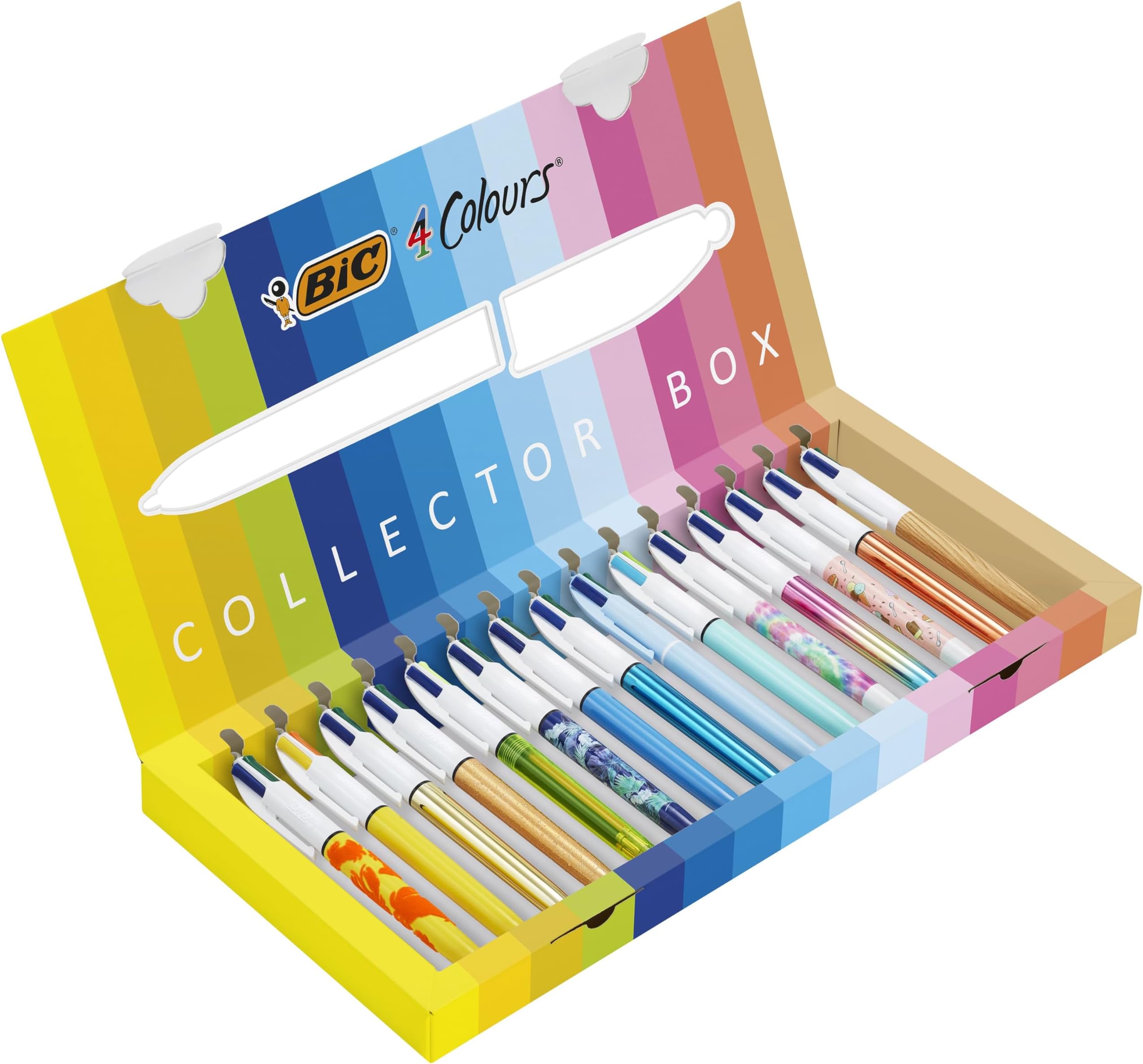 4 Colours Special Collection – 15 Ballpoint Pens – Medium 1.0mm & Wide 1.6mm Points – Assorted Ink Colours – Multi-Coloured Writing Set – Box of 15