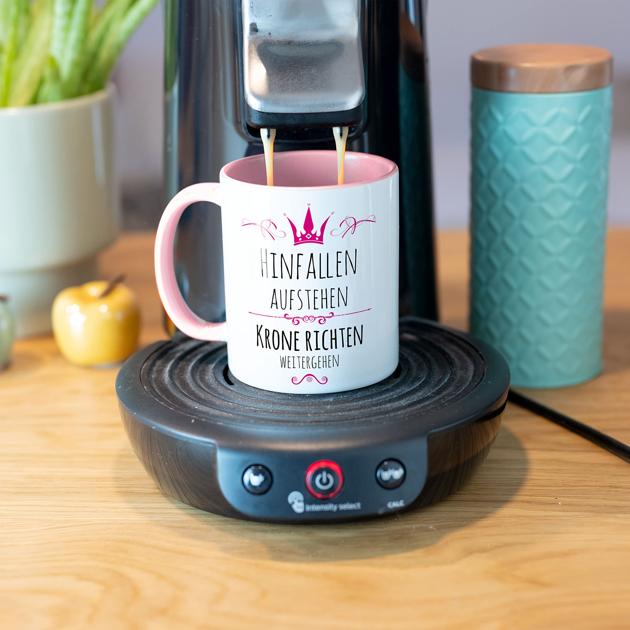 MoonWorks Kaffeetasse - Motiv 'Hinfallen Aufstehen Krone Richten Weitergehen' (weiß, 325 Ml)