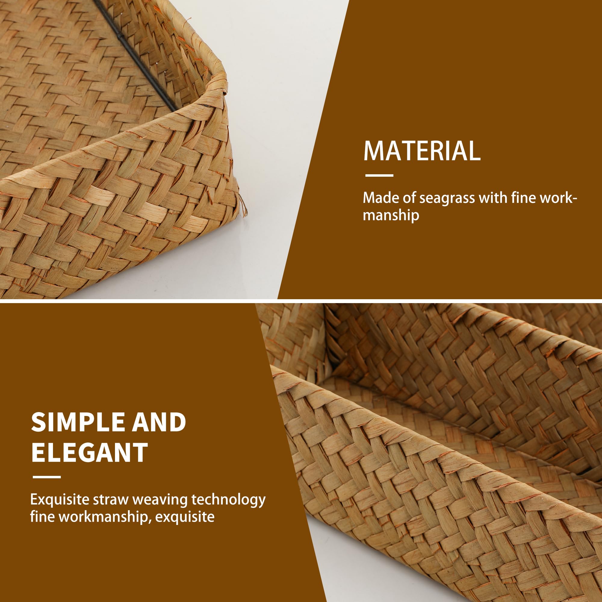 YKUKIZEE 4 Sections Rectangular Seagrass Storage Baskets, Rectangular Rattan Storage Basket Tray Handmade - Image 4