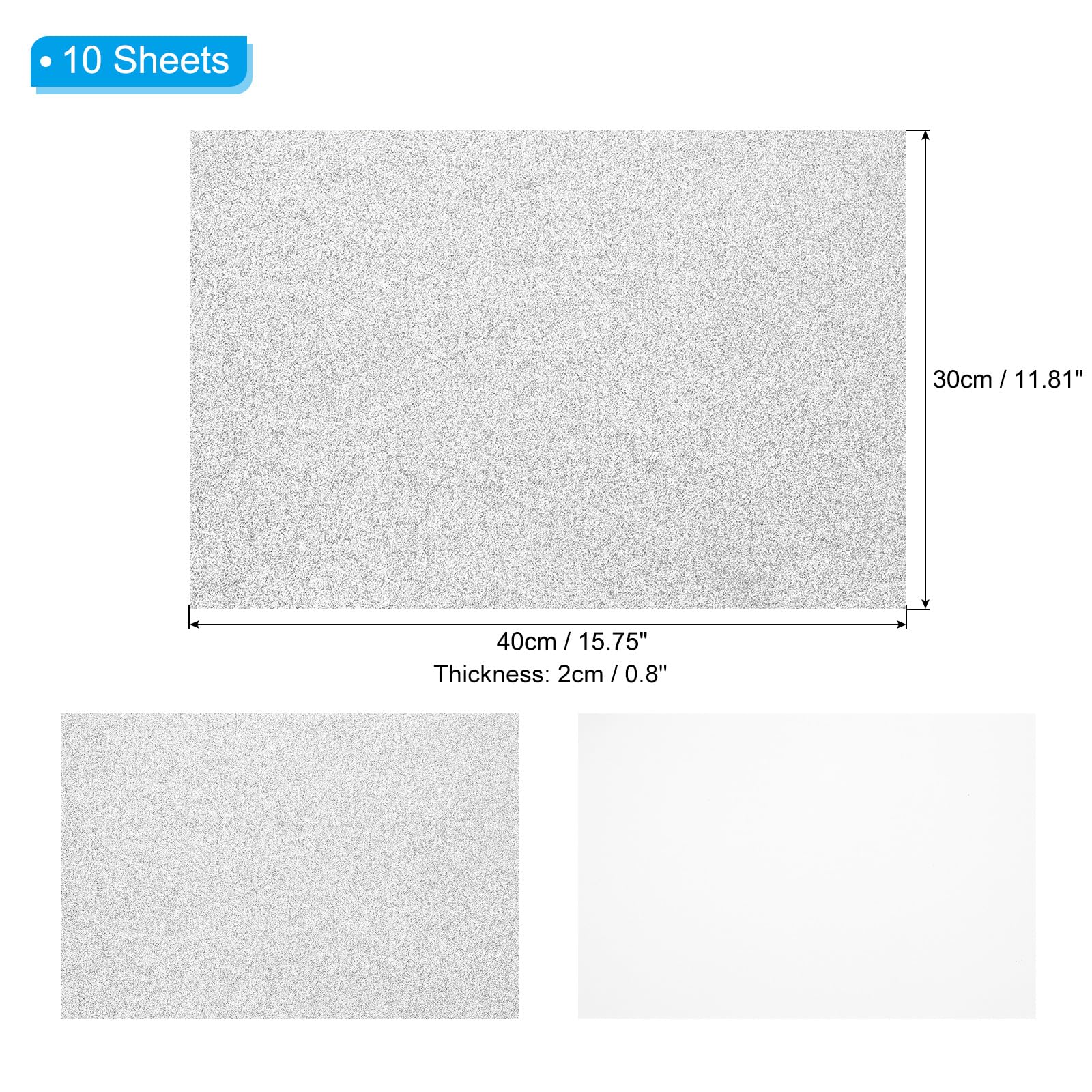 PATIKIL 10 Sheets 2mm Glitter Foam Sheet, 16" x 12" Silver Sparkle EVA Paper, 16x12" - Image 2