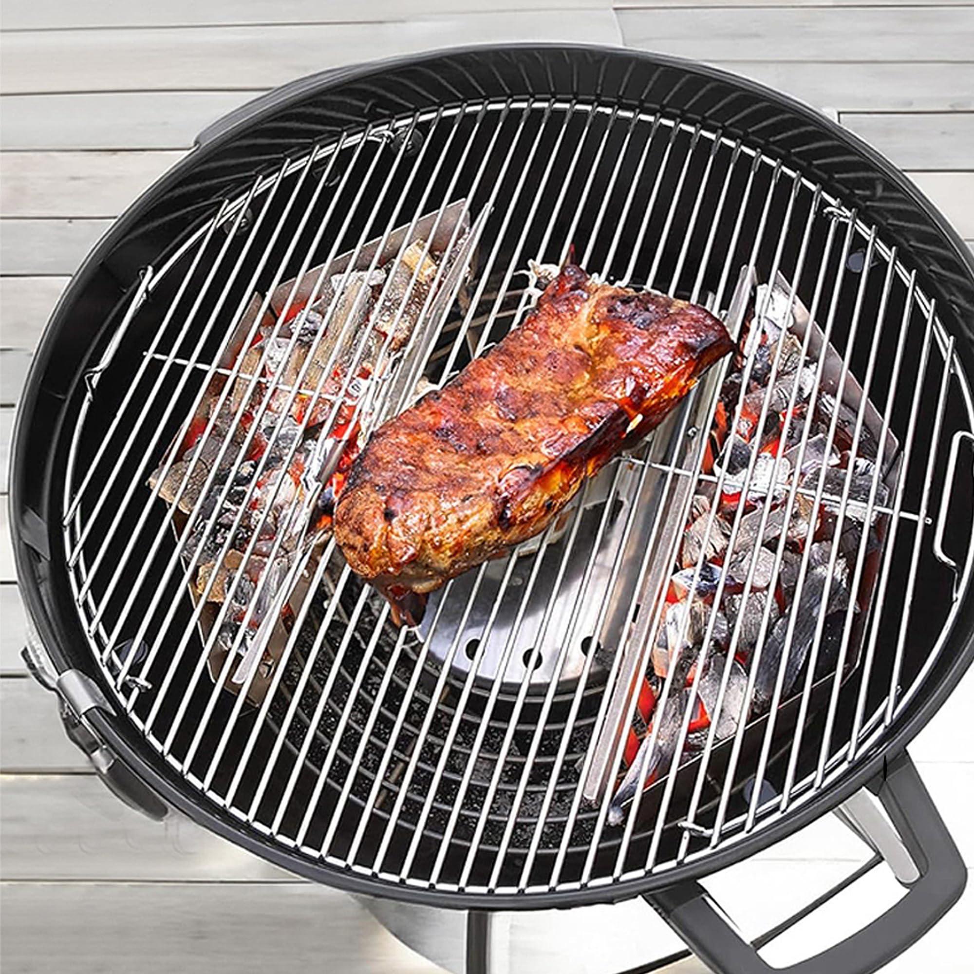 Cestino per Carbonella da Barbecue in Acciaio Inox BBQ Charcoal Basket, Pezzi per un Calore Uniforme Nella Griglia Del Bollitore, Cestino Di Carbone, Facile Da Pulire e Sovrappostibile