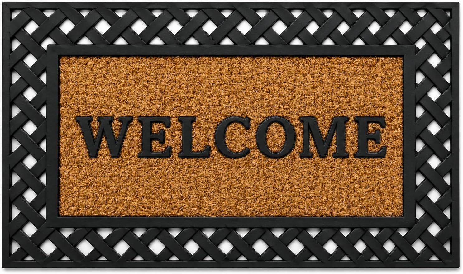 Gardenised Natural Coir and Non-Slip Rubber Doormat with Embossed Welcome Design Coconut Fiber Floor Mat for Front Door Porch Patio Entryway Garage Mudroom & Use 18x30, Peaceful Welcome