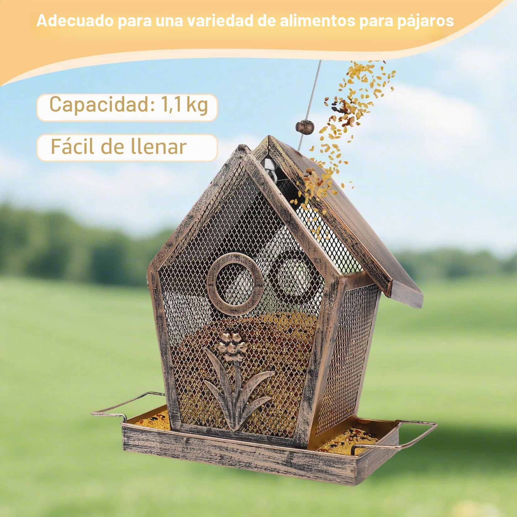 Comedero pajaros Exterior Alta Resistencia a la Intemperie comederos para pajaros Gran Capacidad Bird Feeder para Exteriores Jardín Patio Traspatio