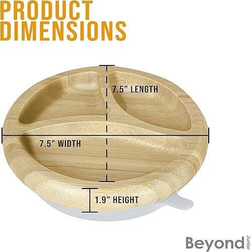 Miniatura 10 de Abiie Octopod - Plato de bambú para niños de 4 meses en adelante, platos para bebés de 3 compartimentos con succión, plato redondo de bambú para