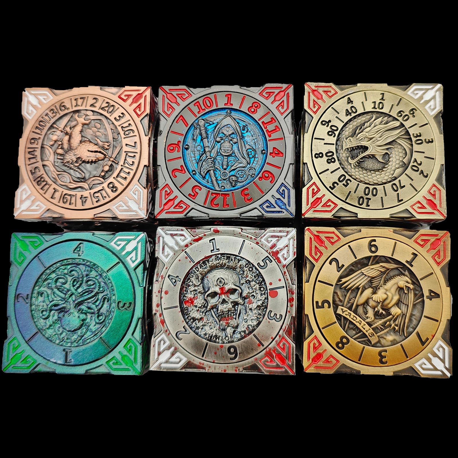 Set di dadi in metallo 7 in 1, con rilievo 3D, per dungeons and drons, poliedrici per giochi di ruolo, accessori fantasy per giochi di ruolo da tavolo per DM e giocatori, oro antico