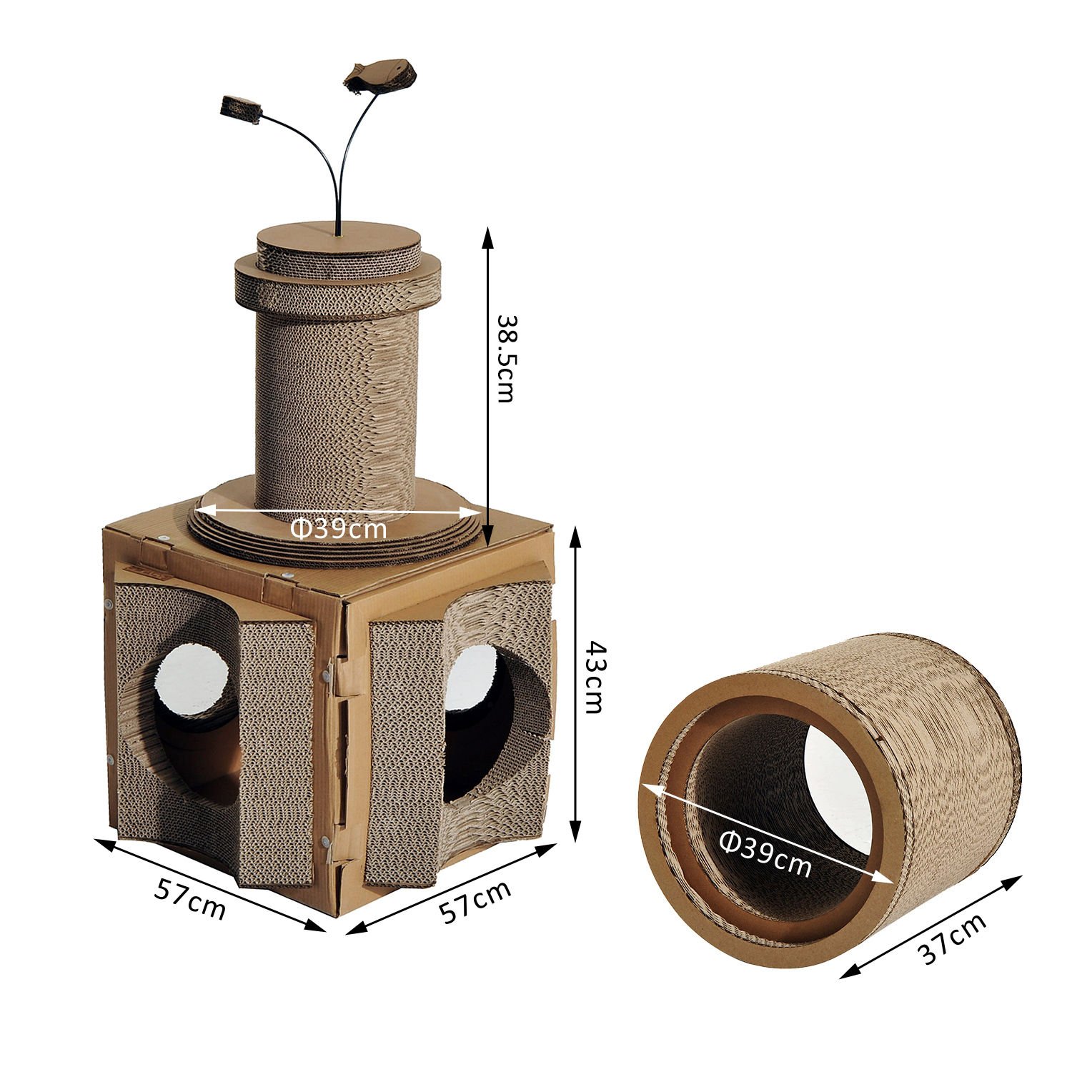 PawHut Katzenkratzbaum In Radio-Form – Aus Wellpappe, Mit Katzenminze, 57x24,5x39 Cm, 2-in-1 Als Kratzfläche & Schlafhaus
