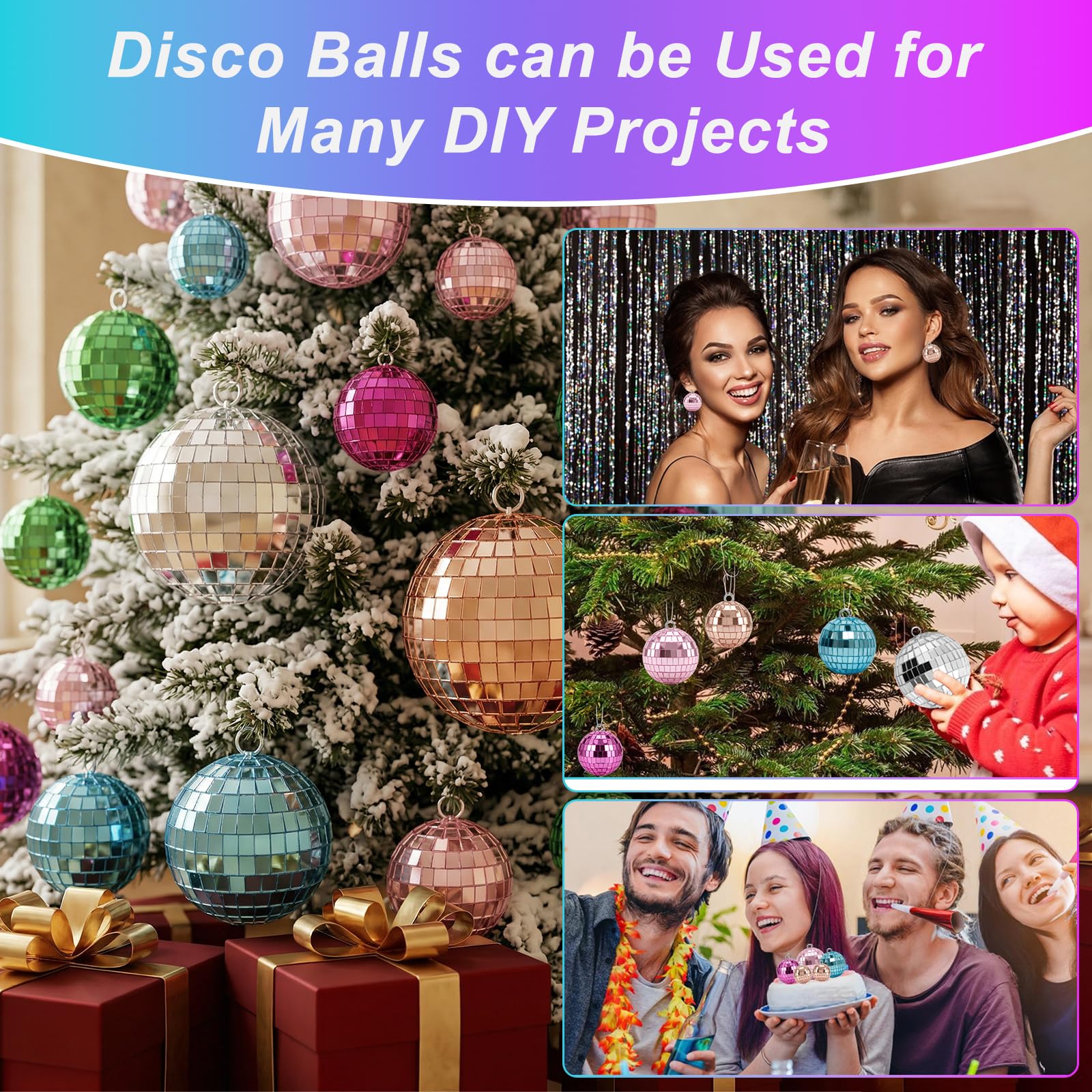 Kaluofan Lot de 25 boules à facettes colorées - Mini boules à facettes - Rose/bleu/vert - Petites boules disco à suspendre - Pour sapin de Noël, mariage, maison, fête, fête d'anniversaire