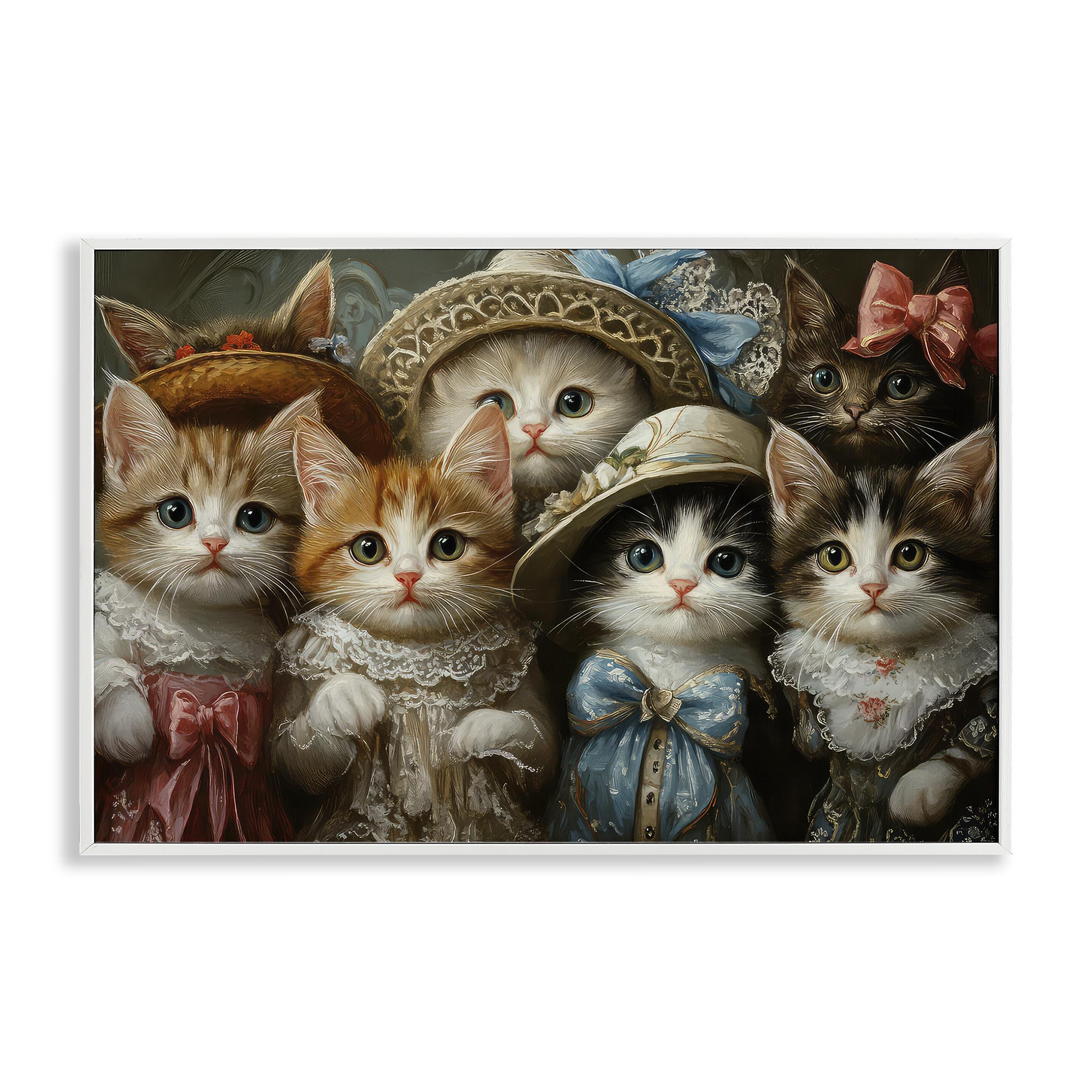 Stupell Industries Coastal White (Textured) Fashionable Vintage Cats Whimsical, 16 X 24 Inch Framed Giclée Print