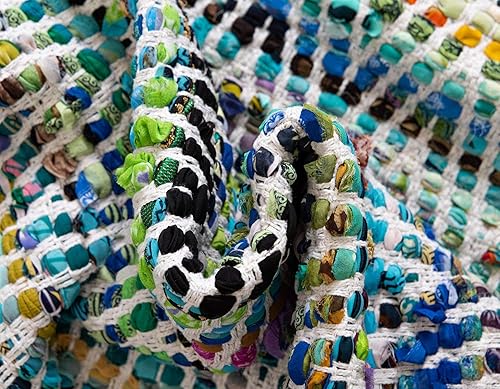 Miniatura 8 de Unique Loom Chindi Chevron Collection - Alfombra de área (2 pies 7 pulgadas x 10 pies, color verdemarfil)