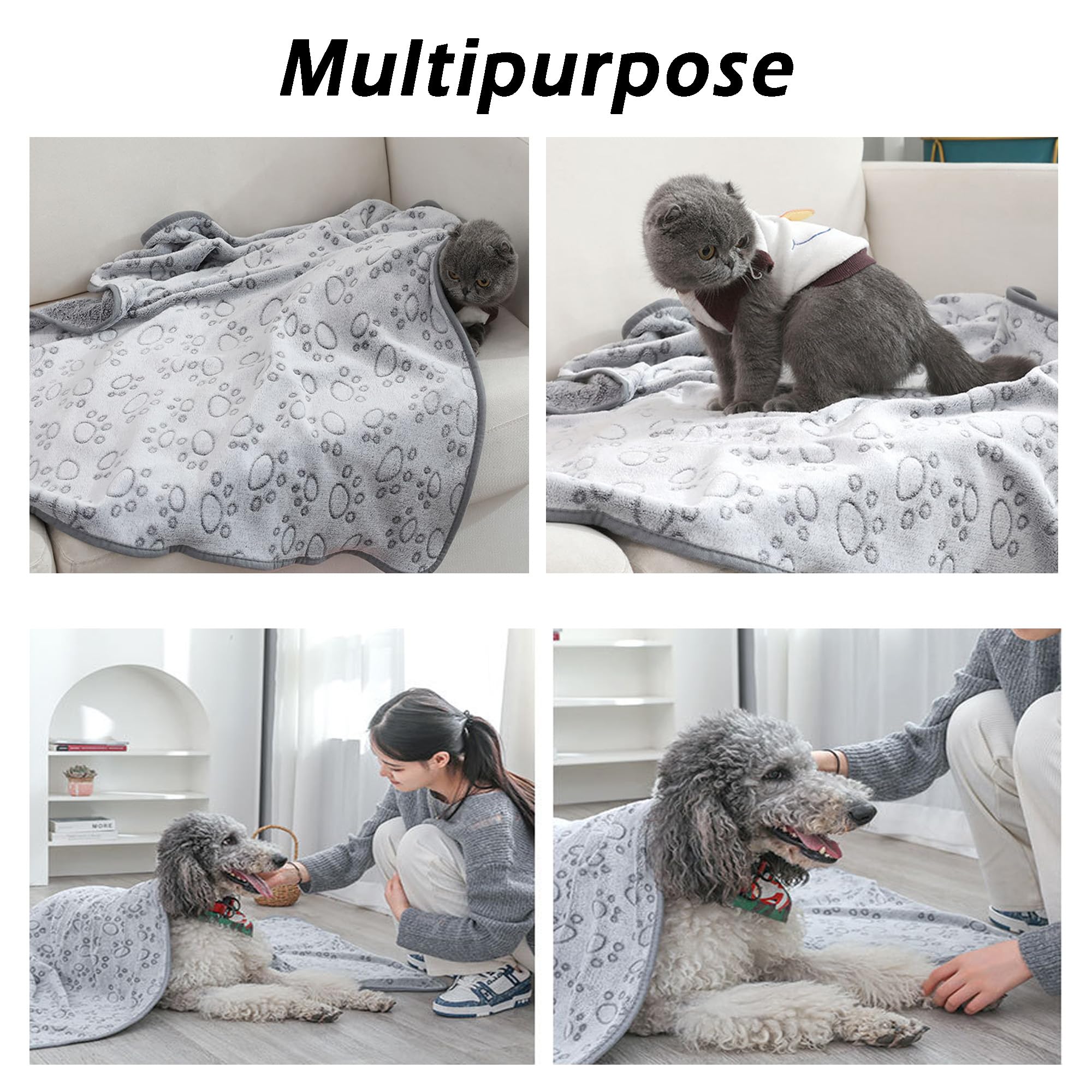 Lot de 2 couvertures apaisantes et polyvalentes lavables à motif de pattes pour chien et chat de petite et moyenne taille (200 x 160 cm)