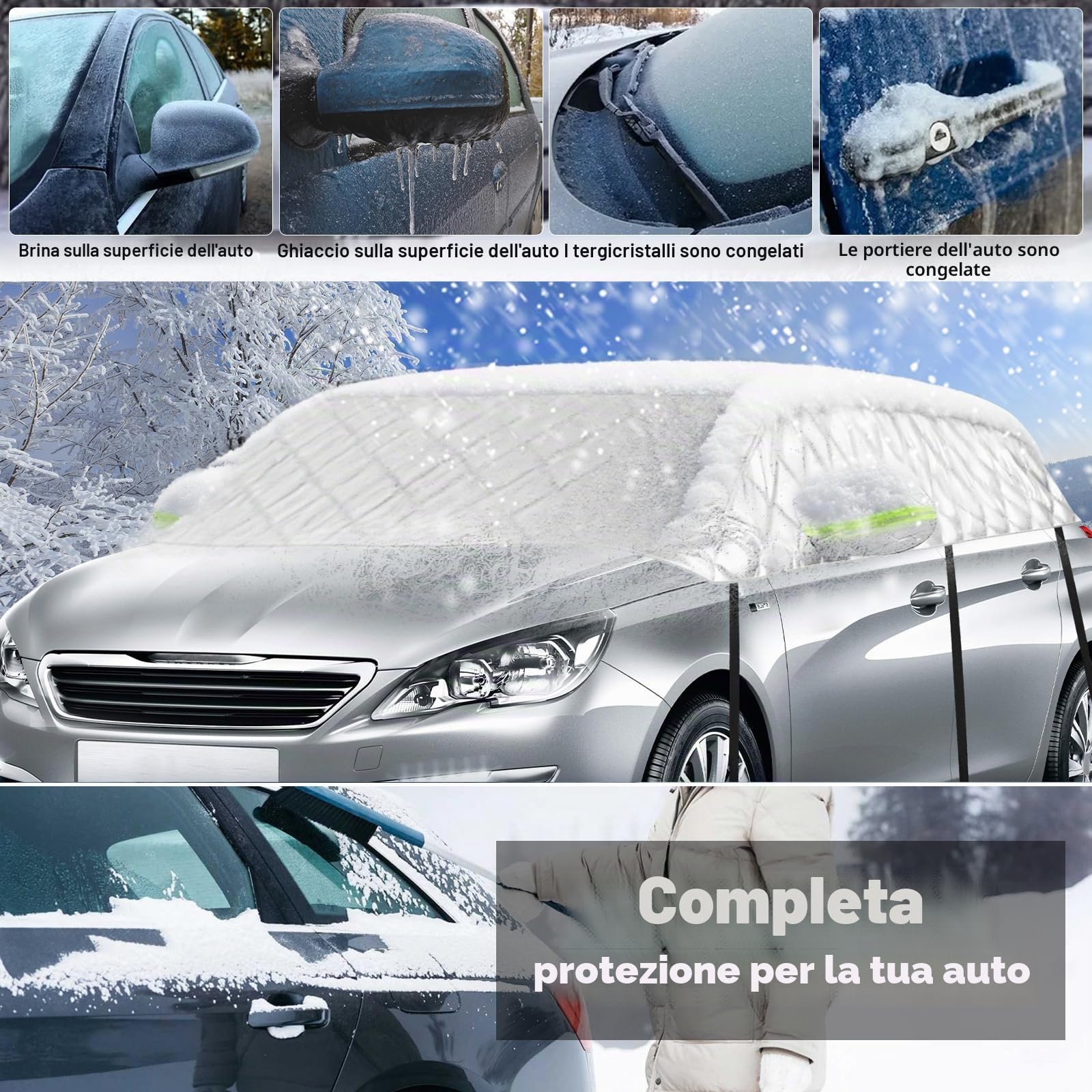 Copertura Mezza Auto Compatibile con Peugeot 308 2007-2025, Telo Copriauto Inverno Estate Copri Auto Antigrandine
