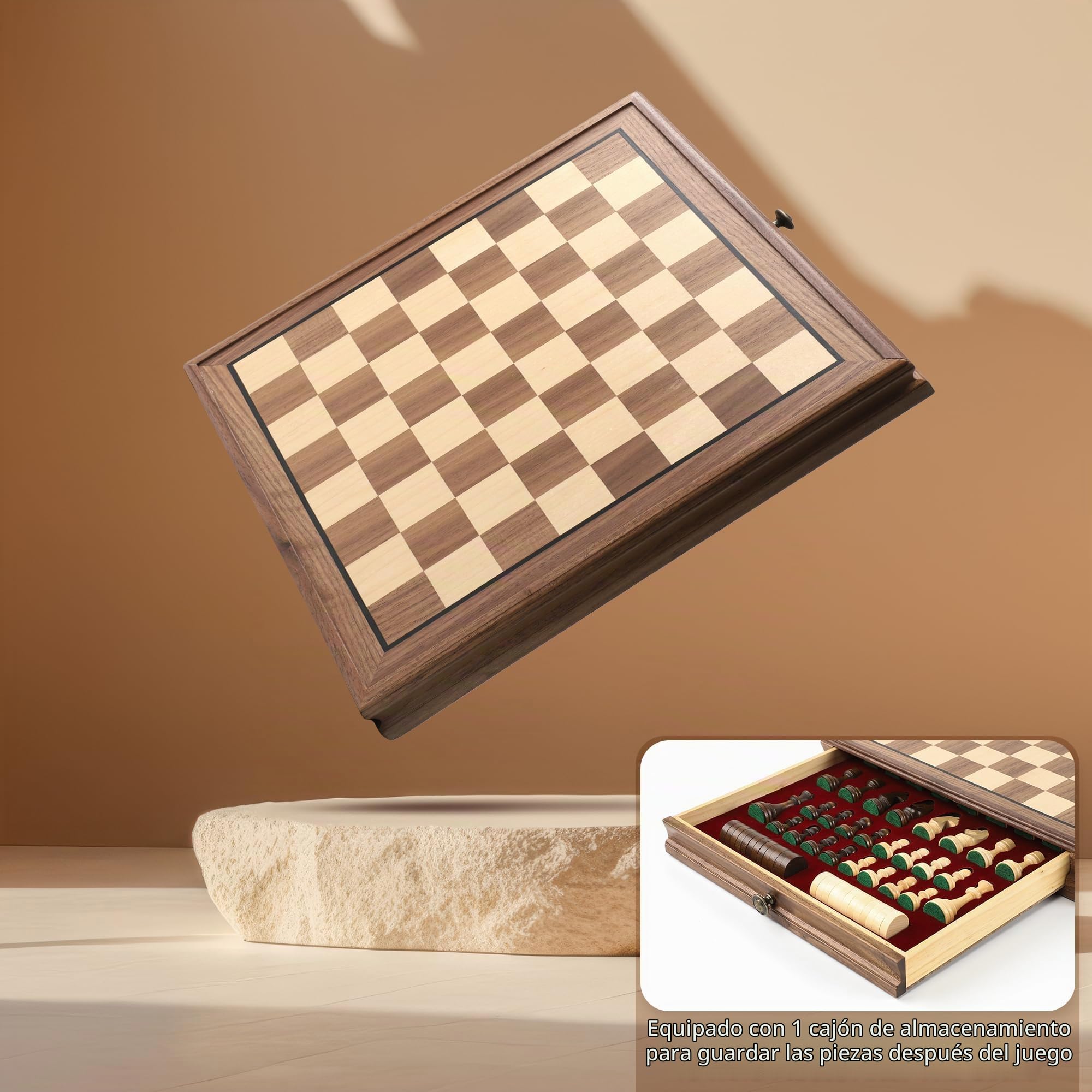 Juego de ajedrez y damas magnético de madera de nogal con cajón, 2 en 1, grandes figuras de madera, ajedrez de viaje plegable, para adolescentes a partir de 14 años y adultos
