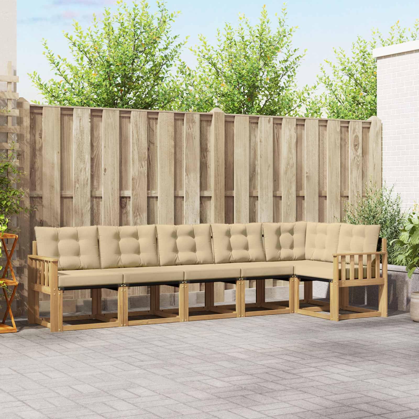 Salon de jardin modulable en bois d'acacia 6 pièces blanc extérieur résistant intempéries